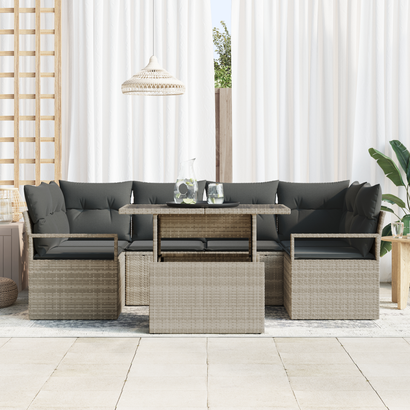 vidaXL Set de canapele pentru grădină cu pernă 7 pcs Gri deschis