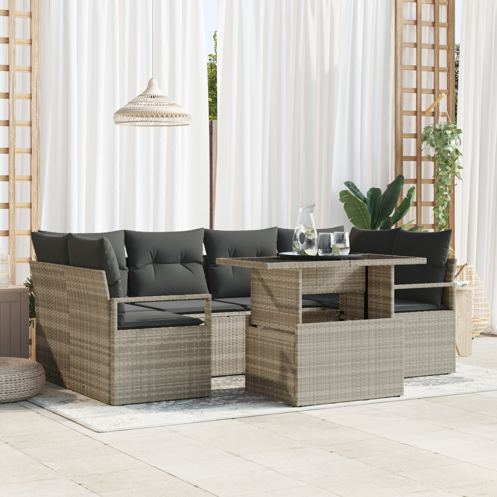 vidaXL Set de canapele pentru grădină cu pernă 7 pcs Gri deschis