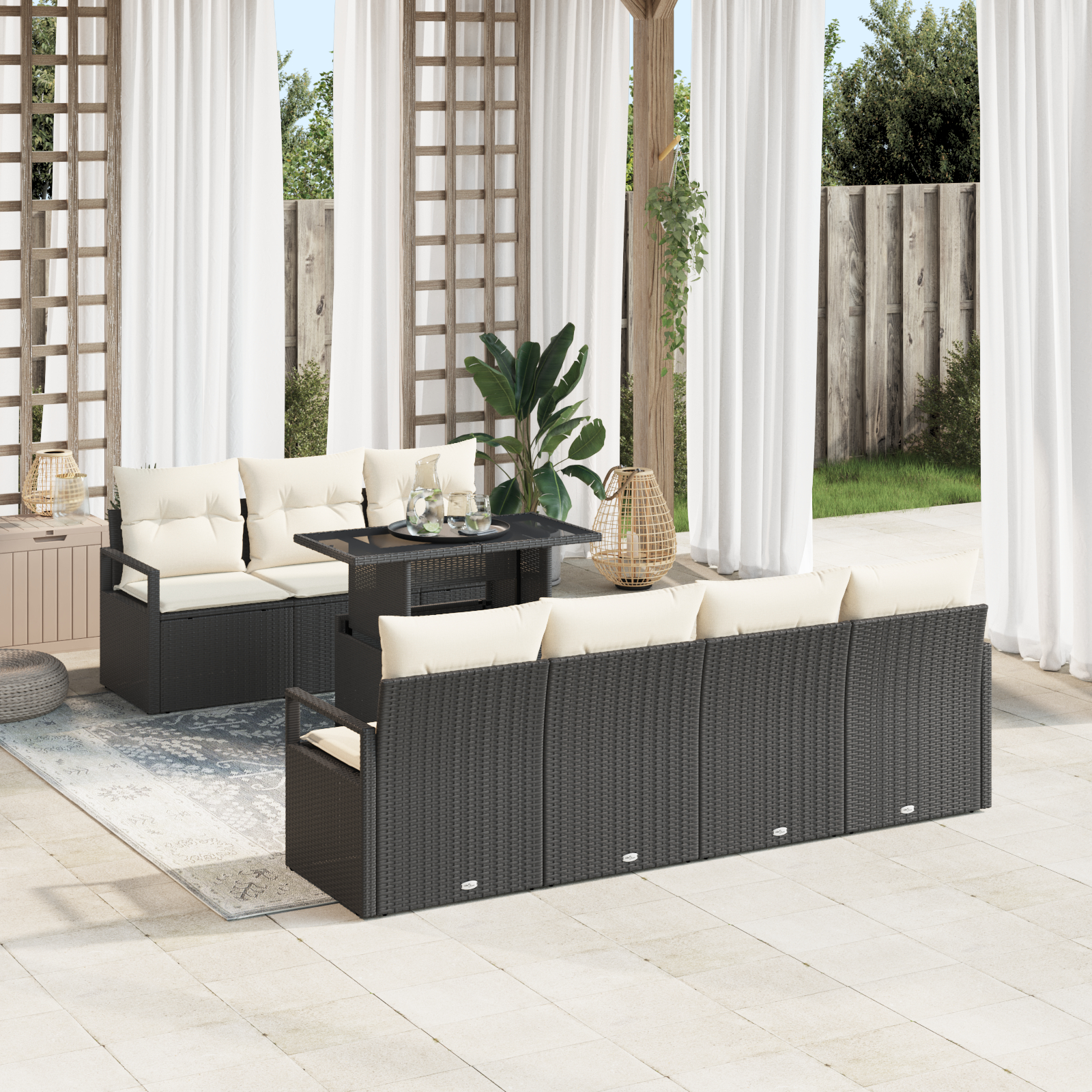 vidaXL Set de canapele pentru grădină cu pernă 8 pcs negru și crem