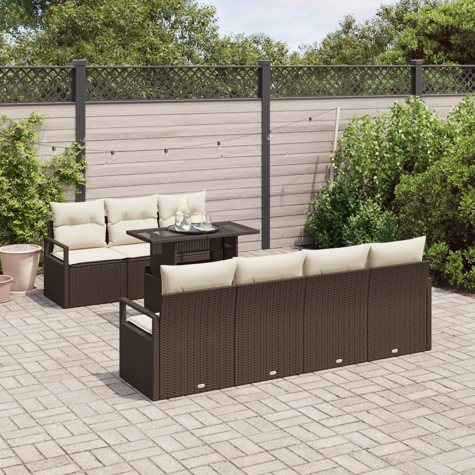 vidaXL Set de canapele pentru grădină cu pernă 8 pcs maro și crem