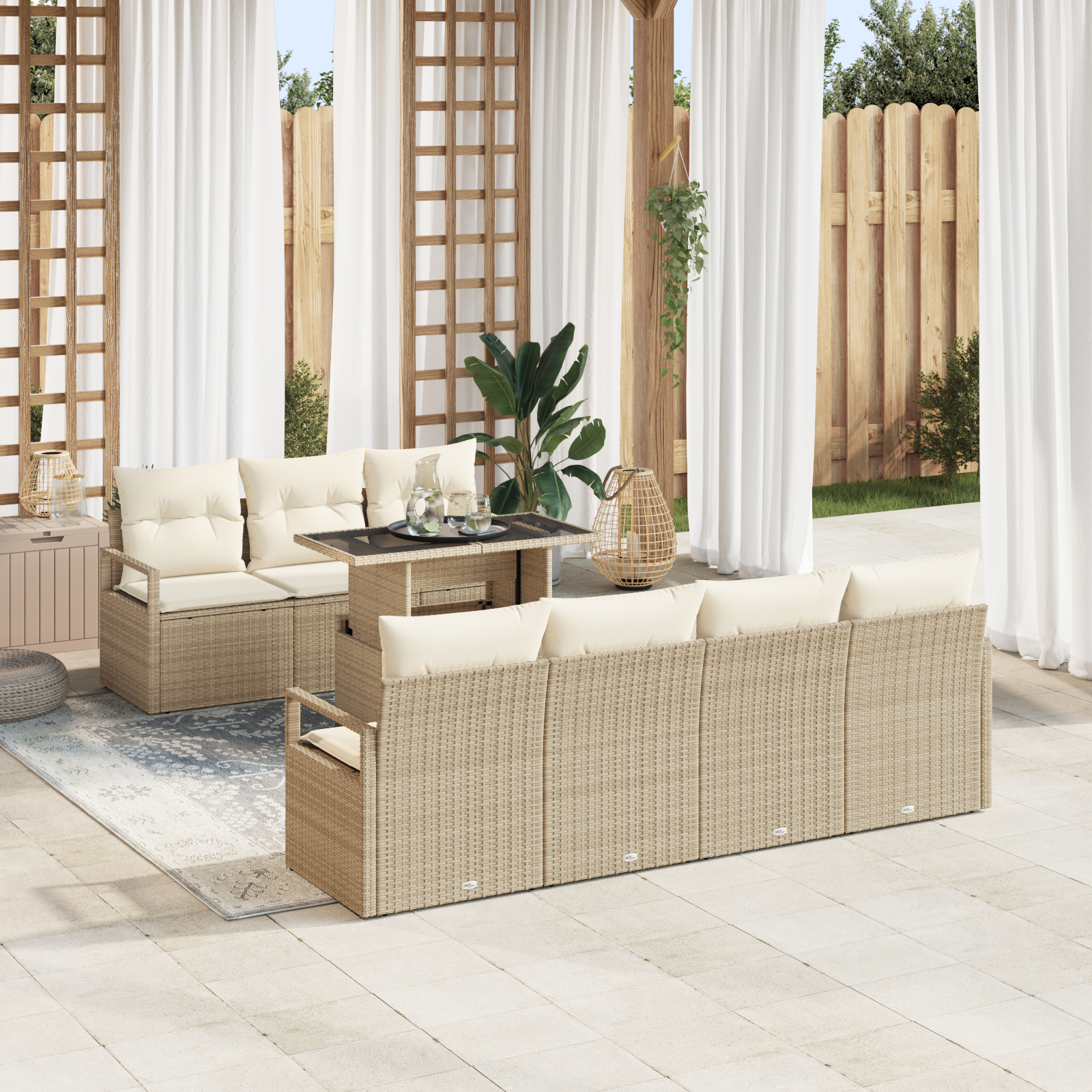 vidaXL Set de canapele pentru grădină cu pernă 8 pcs bej și crem