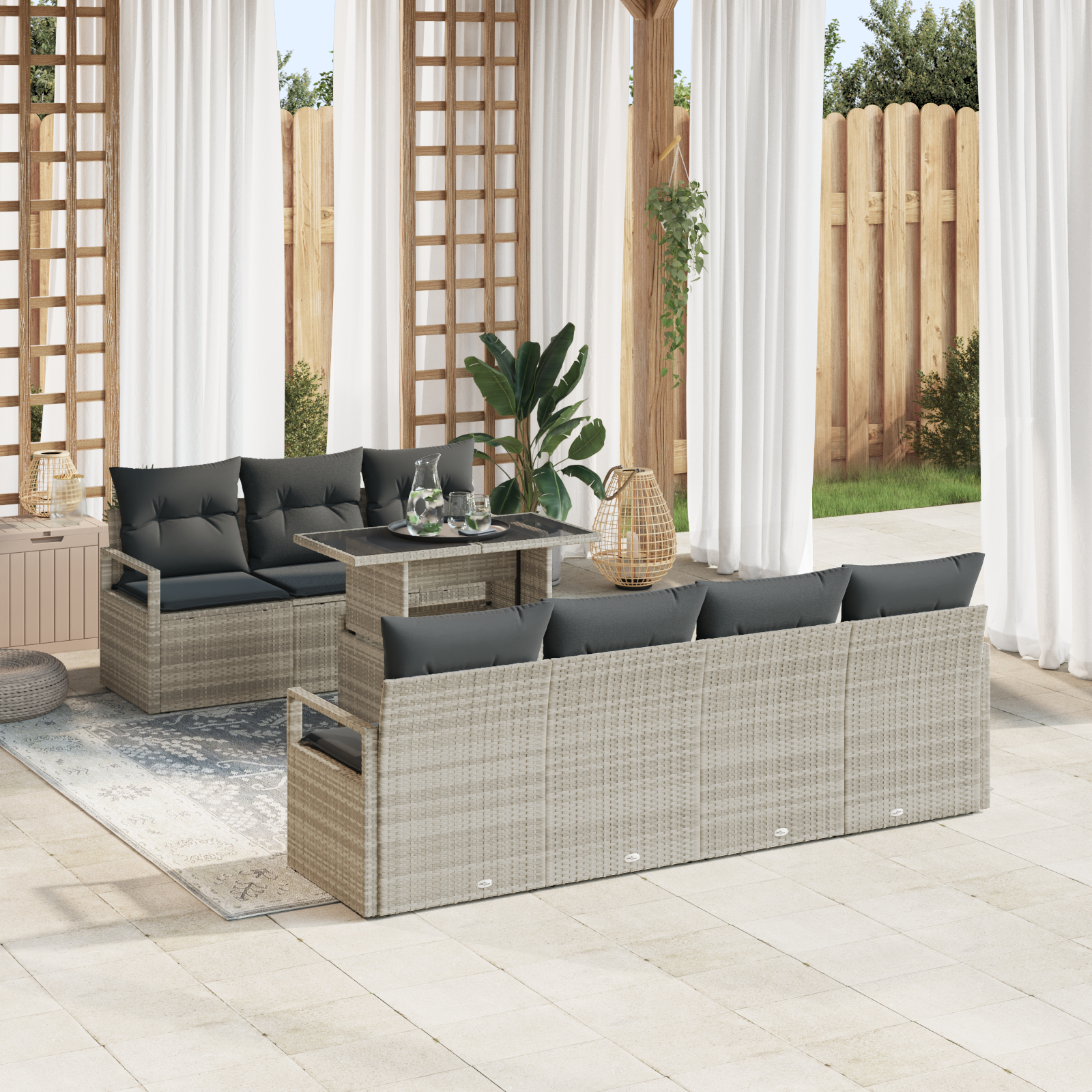 vidaXL Set de canapele pentru grădină cu pernă 8 pcs Gri deschis