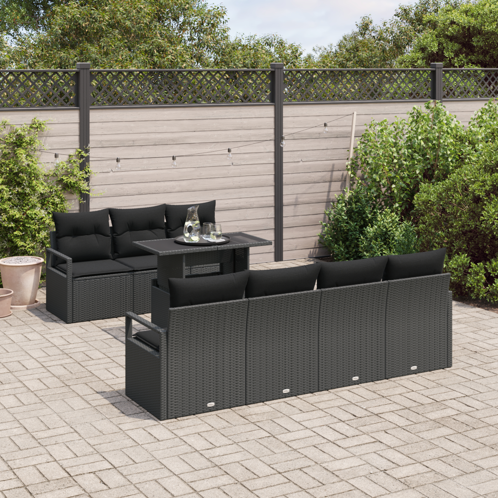 vidaXL Set de canapele pentru grădină 8 pcs Negru 100 x 55 x 73 cm