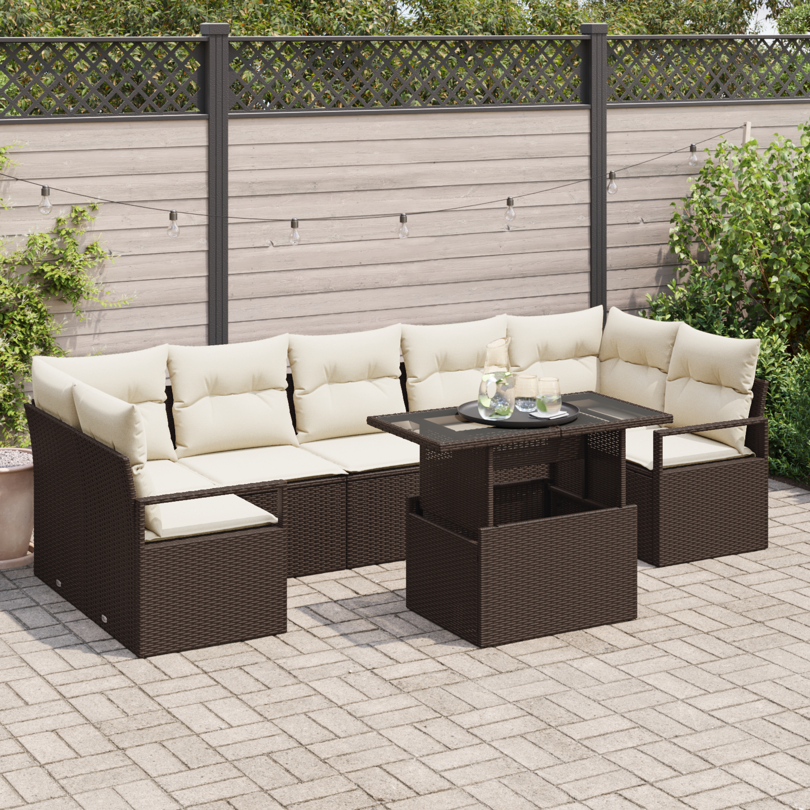 vidaXL Set de canapele pentru grădină cu pernă 8 pcs maro și crem vidaXL Set de canapele pentru grădină cu pernă 8 pcs maro și crem