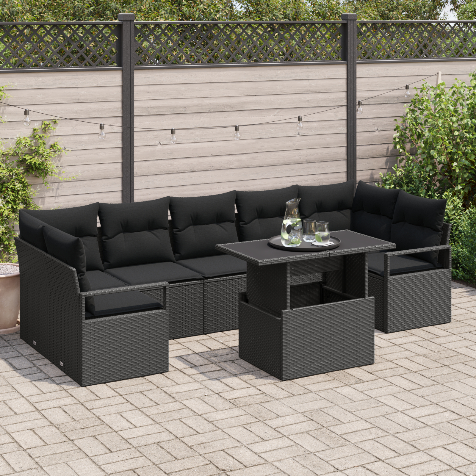 vidaXL Set de canapele pentru grădină 8 pcs Negru 100 x 55 x 73 cm