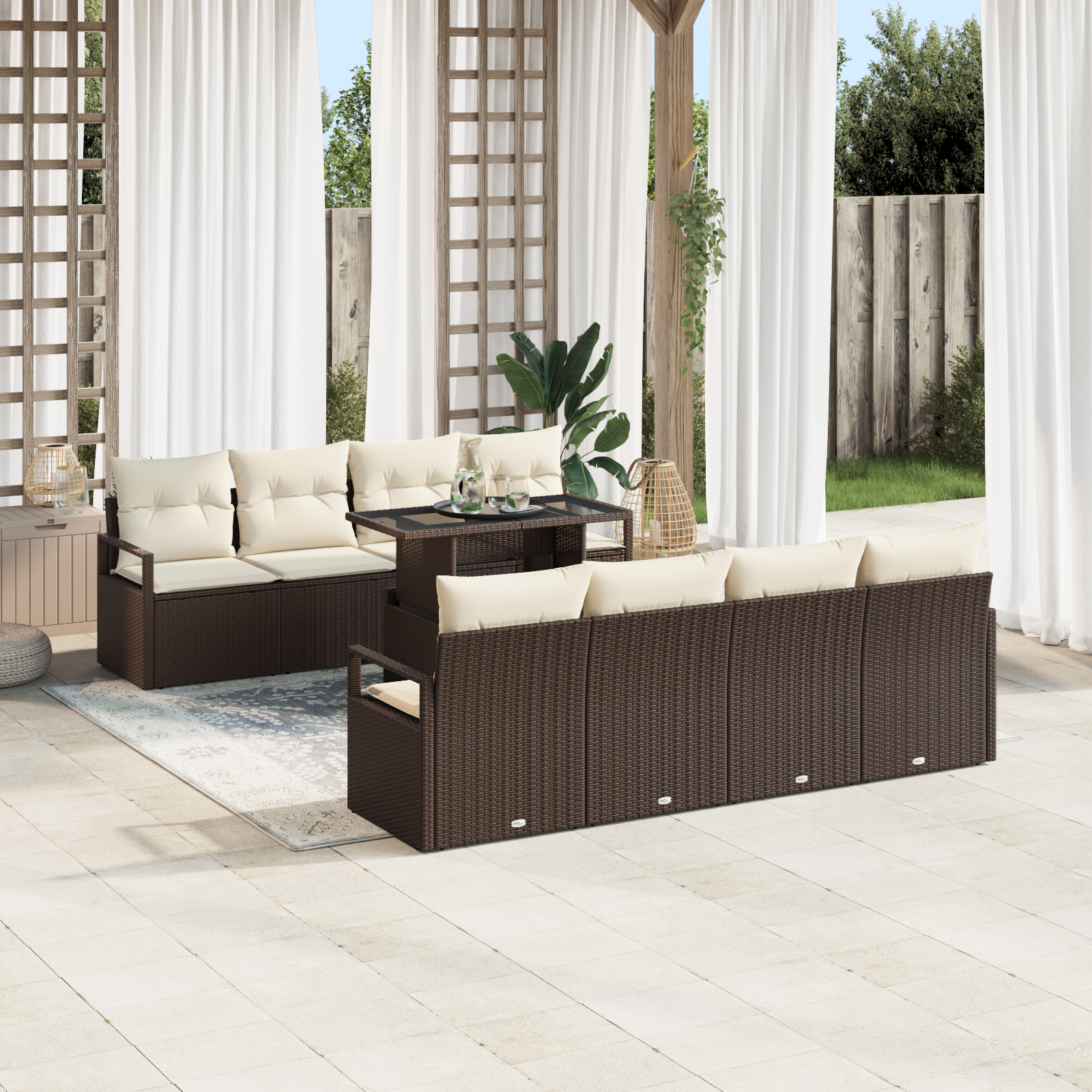 vidaXL Set de canapele pentru grădină cu pernă 7 pcs maro și crem