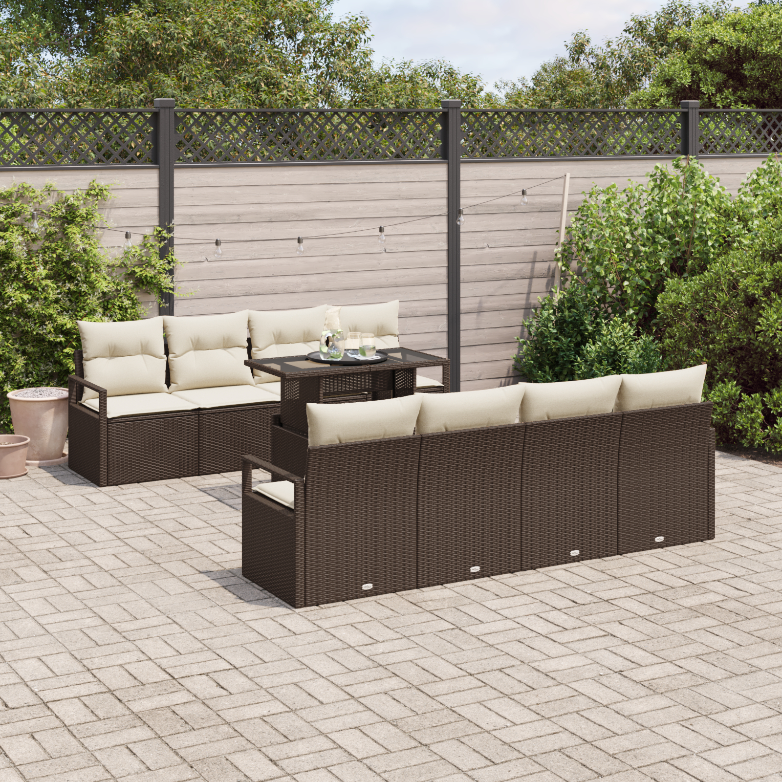 vidaXL Set de canapele pentru grădină cu pernă 7 pcs maro și crem