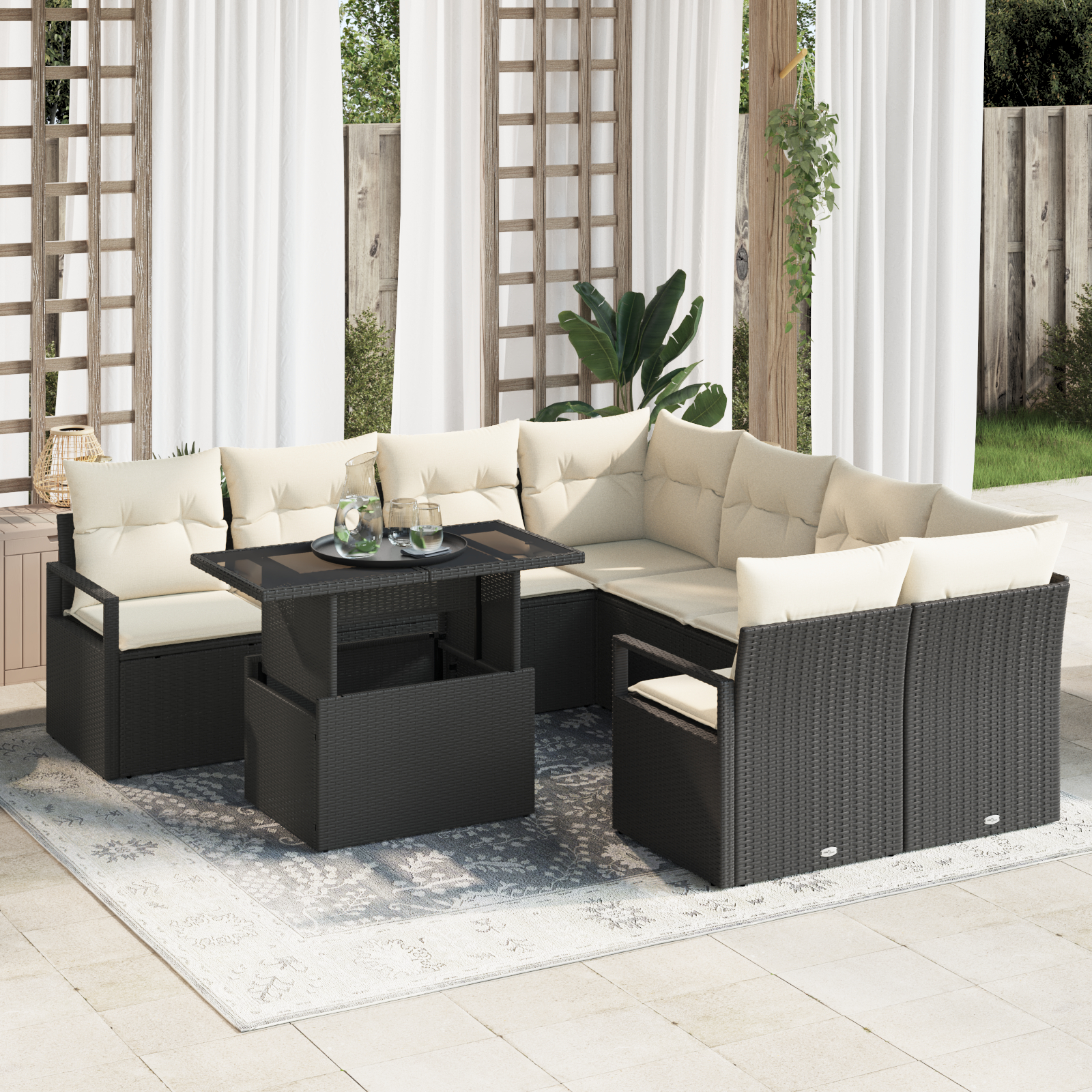 vidaXL Set de canapele pentru grădină cu pernă 9 pcs negru și crem vidaXL Set de canapele pentru grădină cu pernă 9 pcs negru și crem
