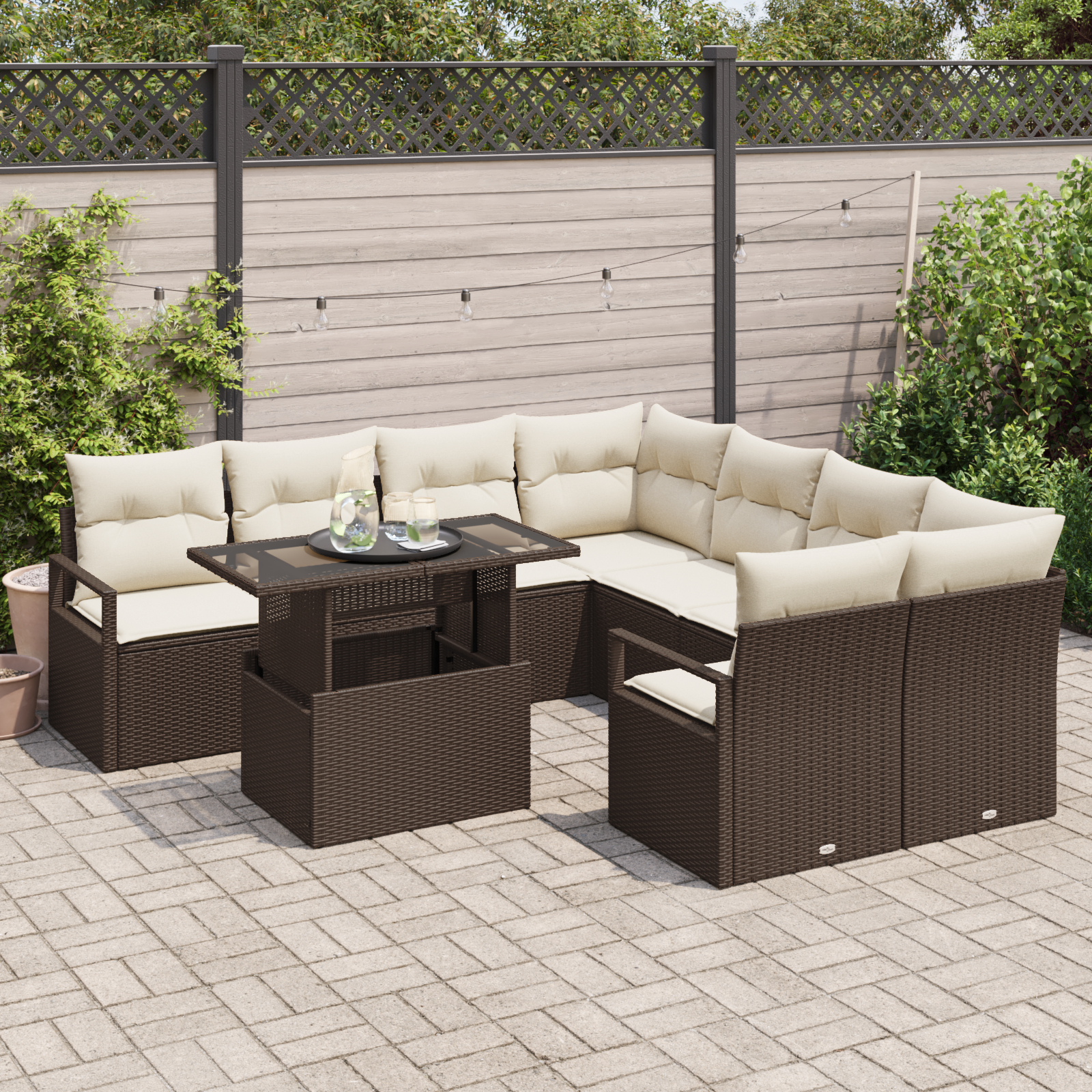 vidaXL Set de canapele pentru grădină cu pernă 9 pcs maro și crem