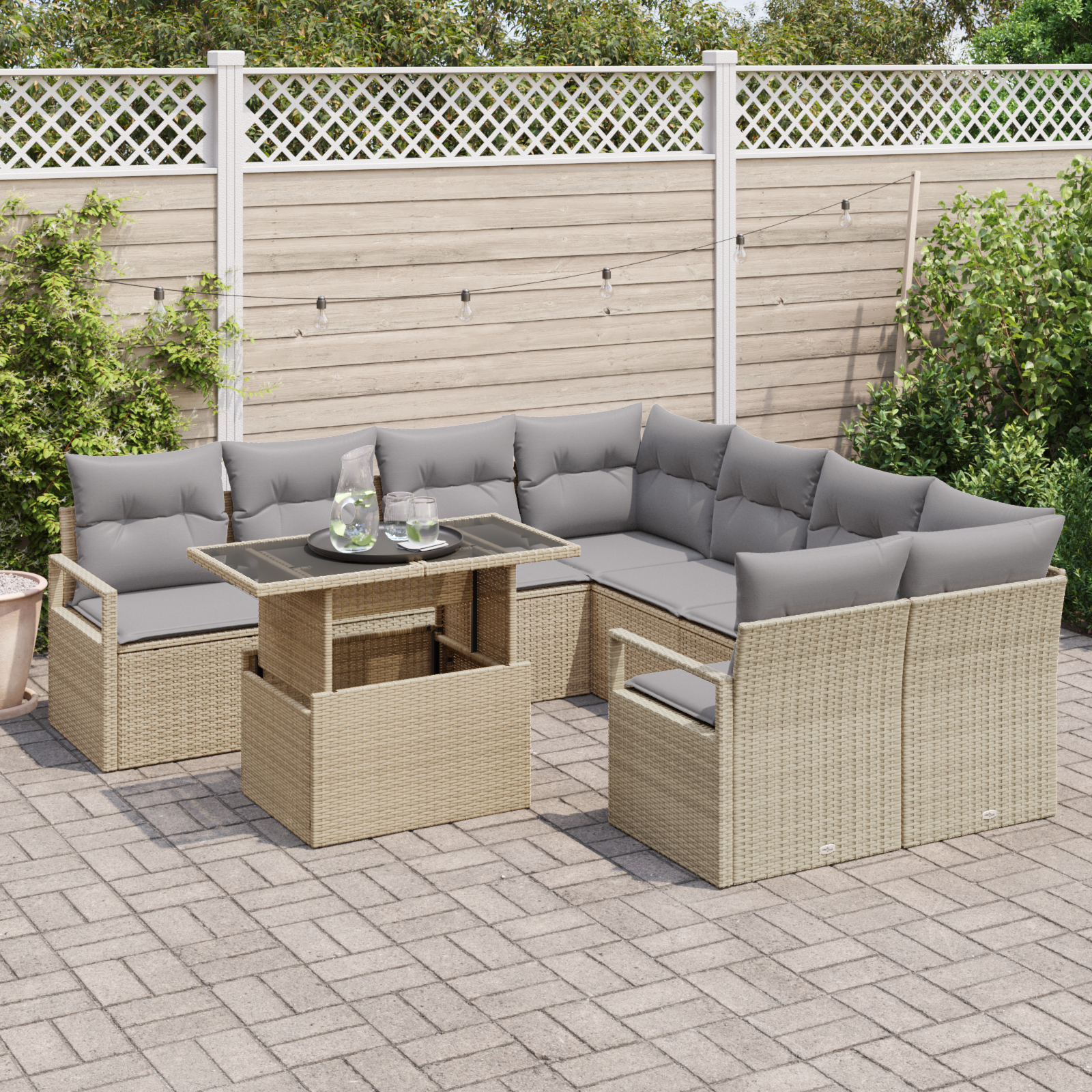 vidaXL Set de canapele pentru grădină Manual 9 pcs bej și gri deschis vidaXL Set de canapele pentru grădină Manual 9 pcs bej și gri deschis