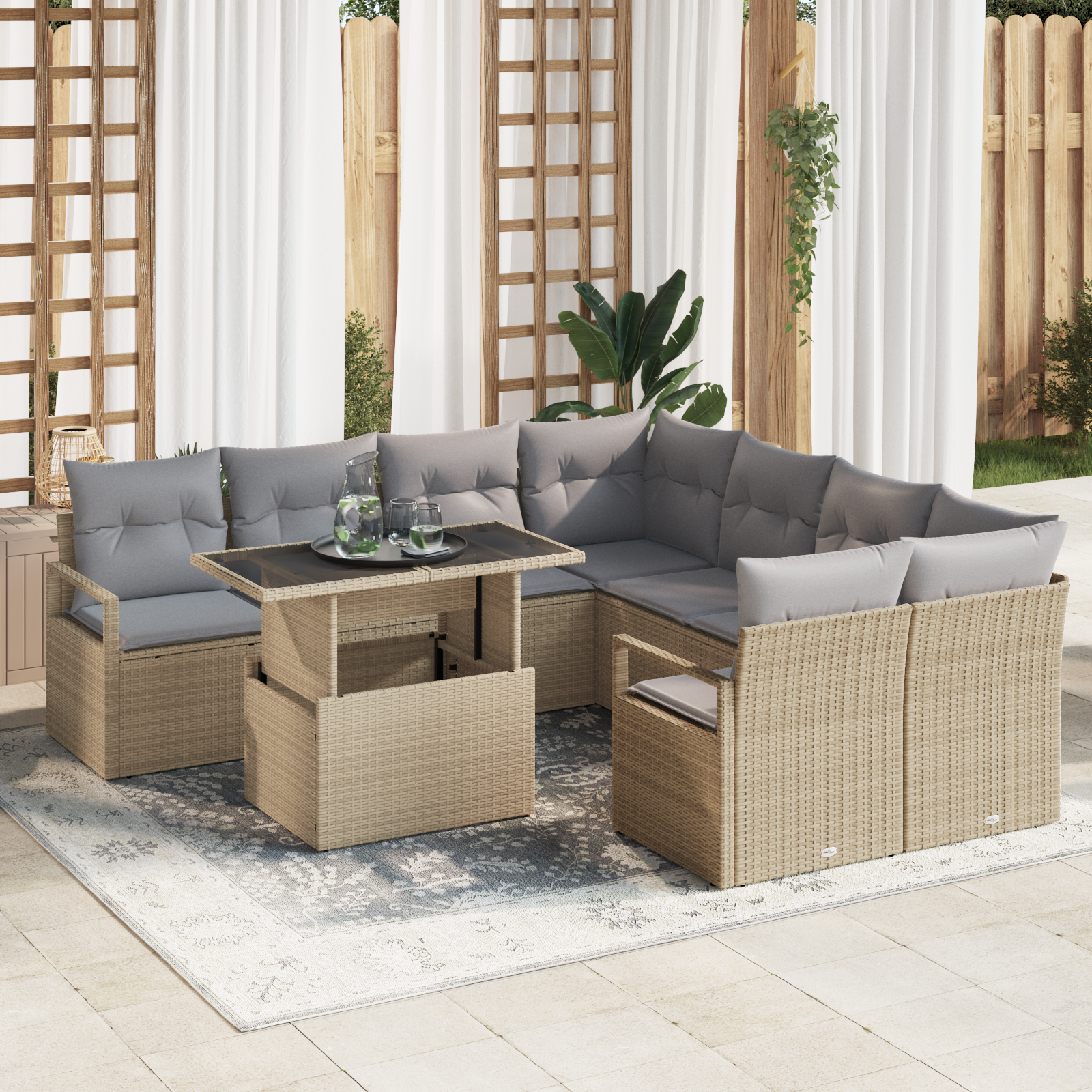 vidaXL Set de canapele pentru grădină Manual 9 pcs bej și gri deschis vidaXL Set de canapele pentru grădină Manual 9 pcs bej și gri deschis