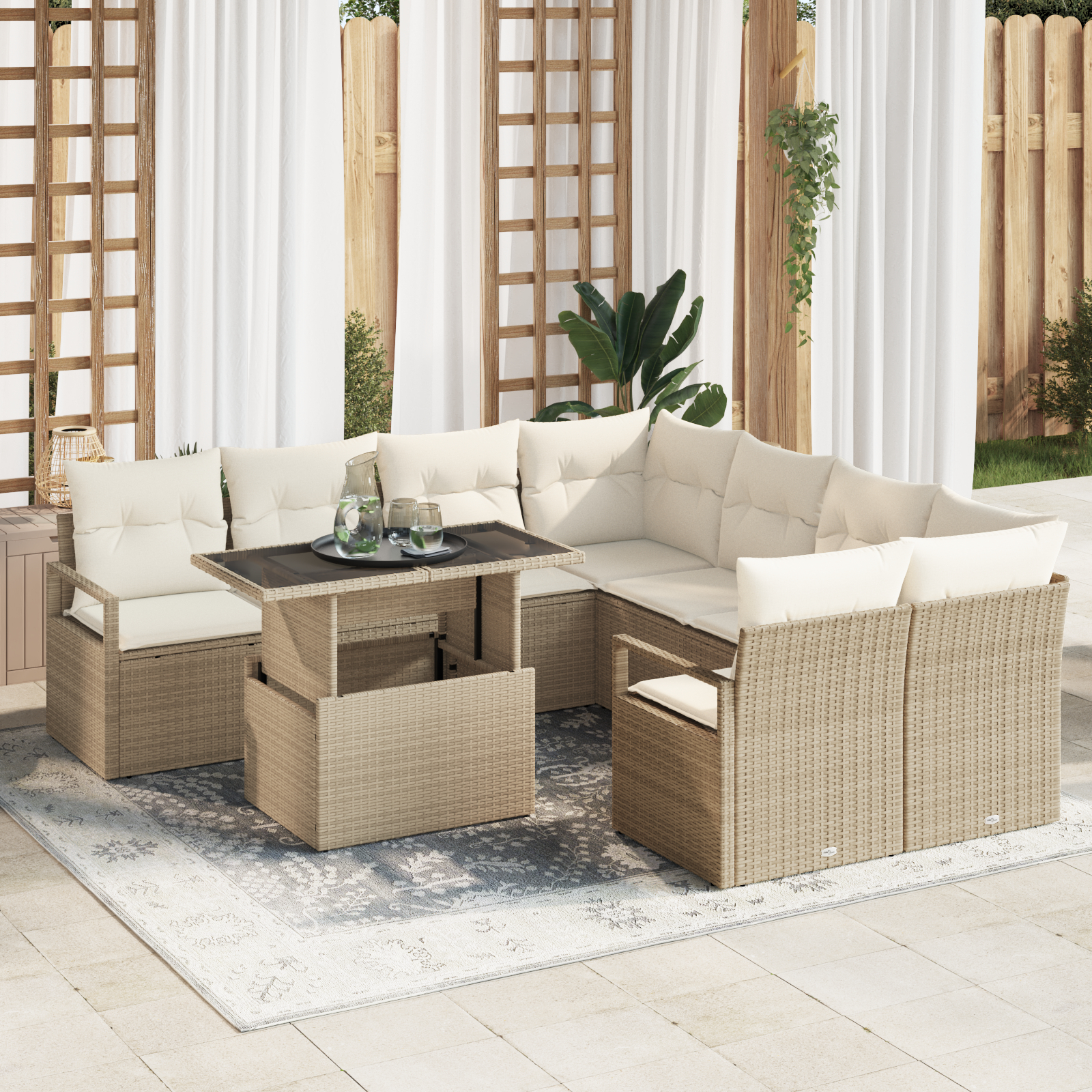 vidaXL Set de canapele pentru grădină cu pernă 9 pcs bej și crem