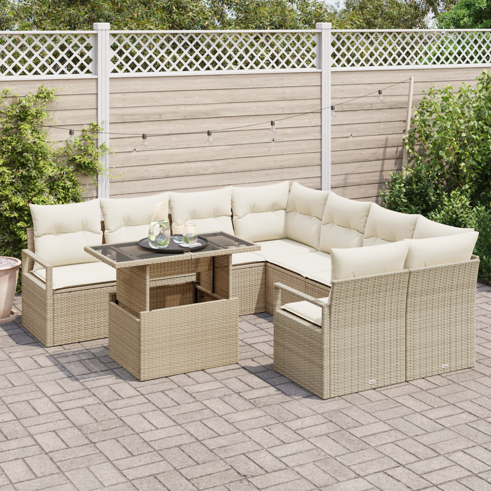 vidaXL Set de canapele pentru grădină cu pernă 9 pcs bej și crem