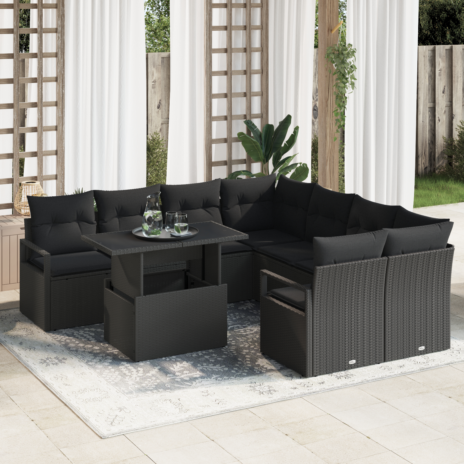 vidaXL Set de canapele pentru grădină 9 pcs Negru 100 x 55 x 73 cm vidaXL Set de canapele pentru grădină 9 pcs Negru 100 x 55 x 73 cm