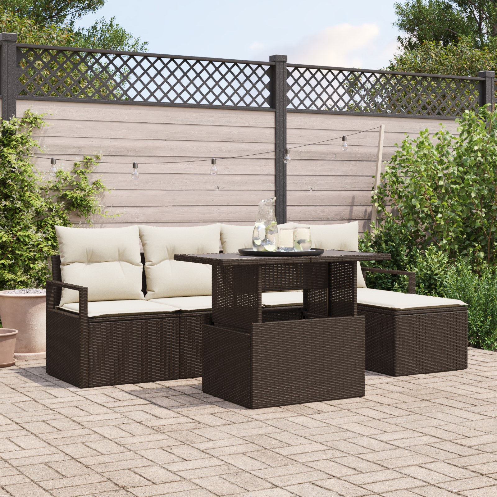 vidaXL Set de canapele pentru grădină cu pernă 6 pcs maro și crem vidaXL Set de canapele pentru grădină cu pernă 6 pcs maro și crem