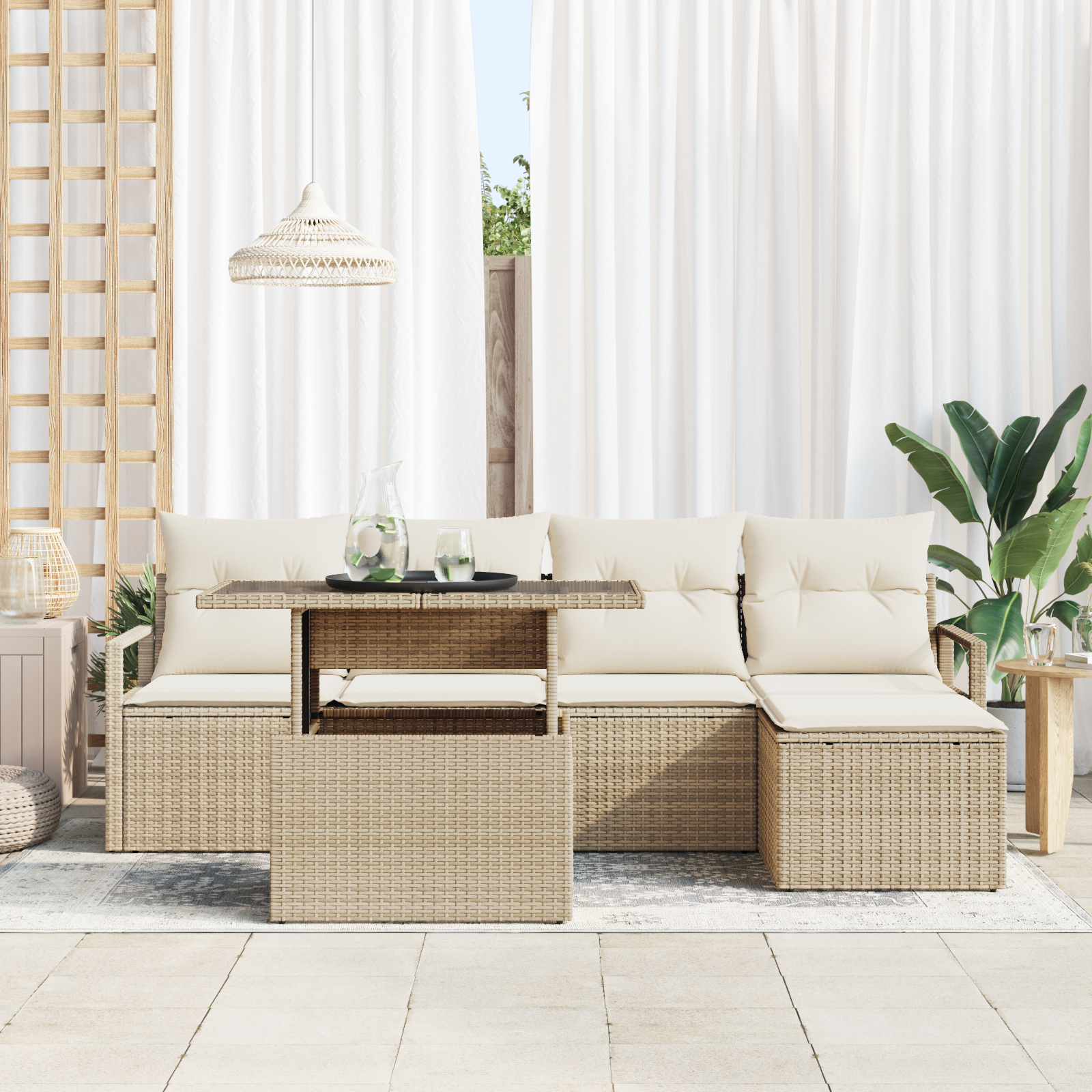 vidaXL Set de canapele pentru grădină cu pernă 6 pcs bej și crem vidaXL Set de canapele pentru grădină cu pernă 6 pcs bej și crem