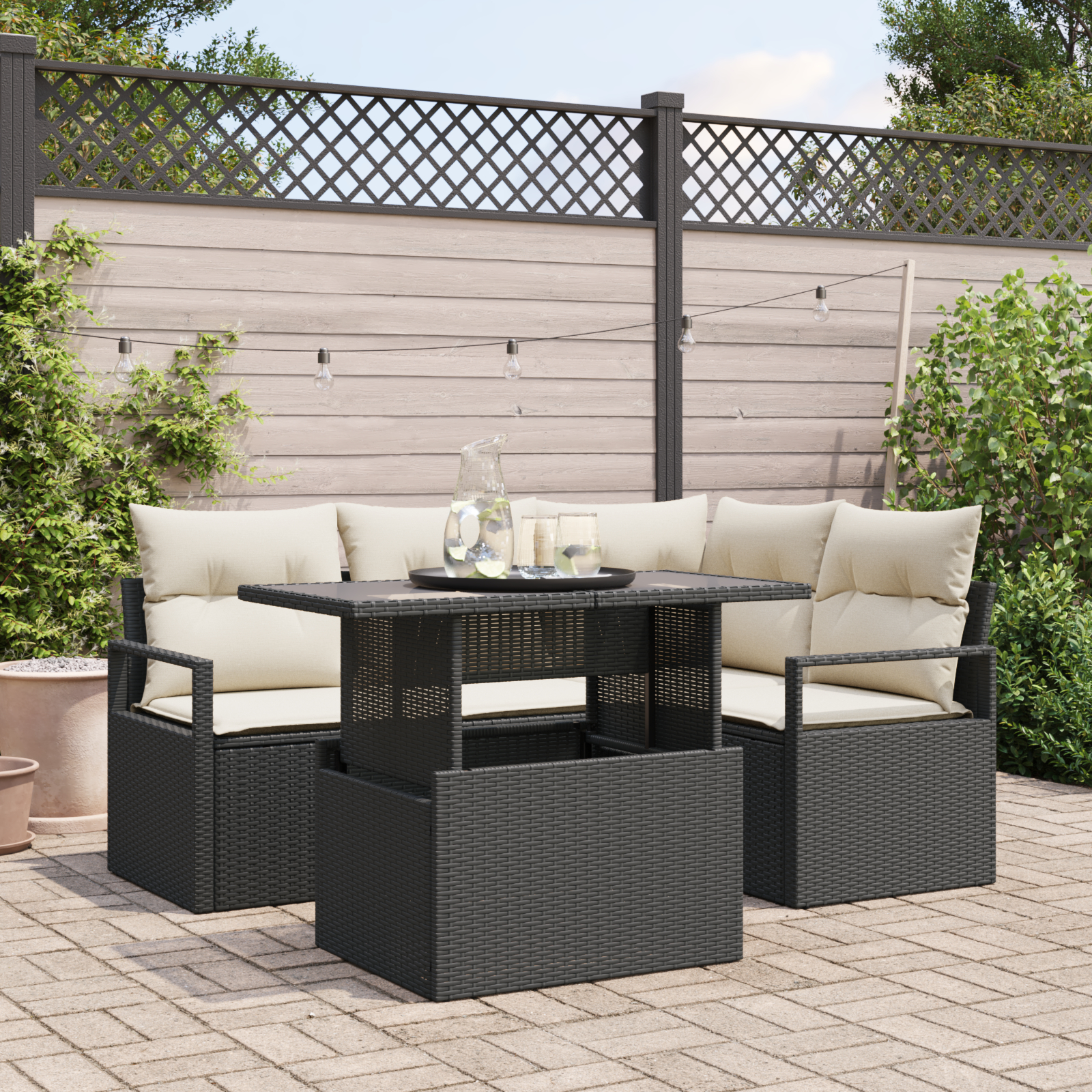 vidaXL Set de canapele pentru grădină cu pernă 5 pcs negru și crem vidaXL Set de canapele pentru grădină cu pernă 5 pcs negru și crem