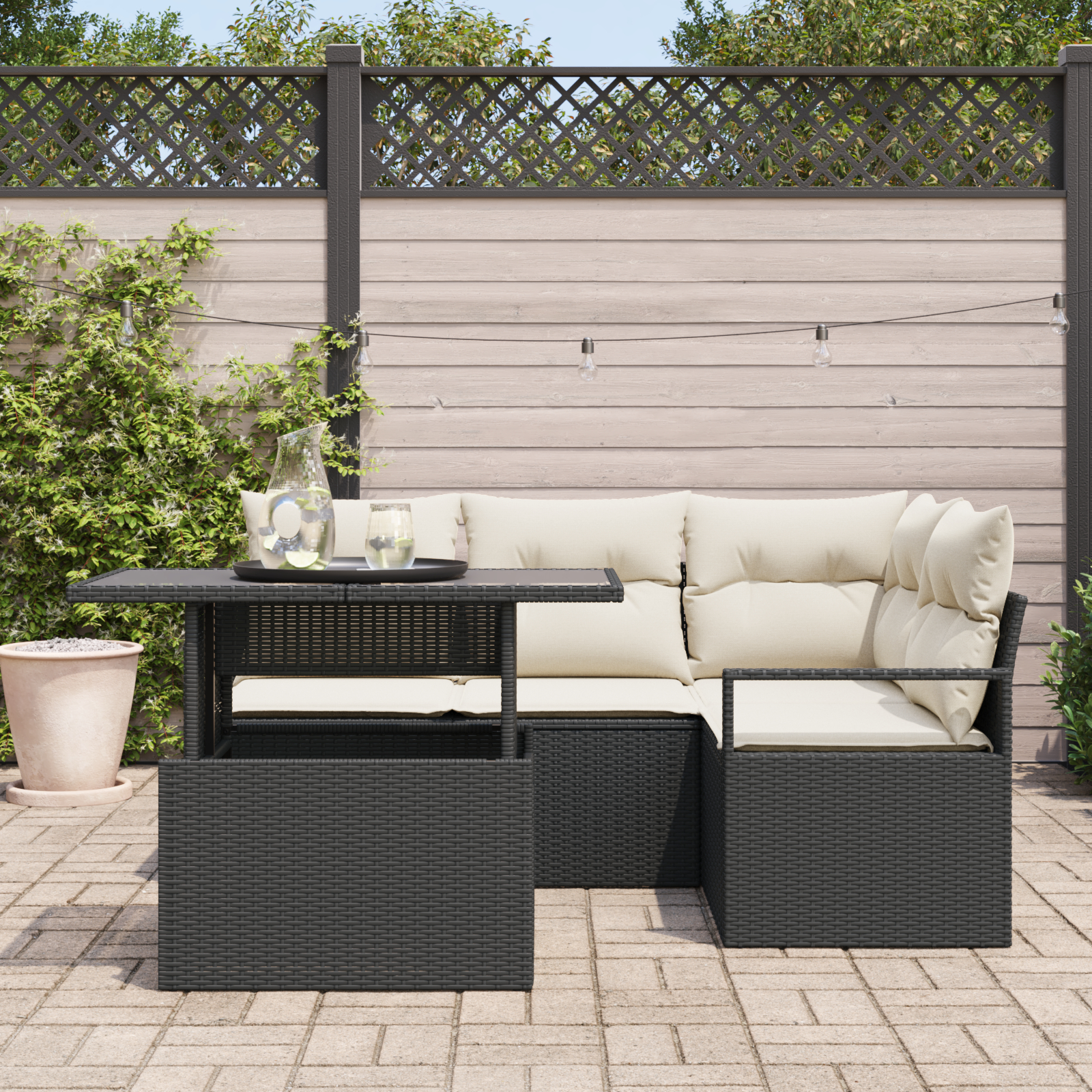vidaXL Set de canapele pentru grădină cu pernă 5 pcs negru și crem vidaXL Set de canapele pentru grădină cu pernă 5 pcs negru și crem