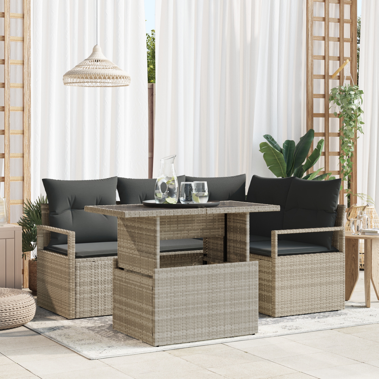 vidaXL Set de canapele pentru grădină cu pernă 5 pcs Gri deschis vidaXL Set de canapele pentru grădină cu pernă 5 pcs Gri deschis