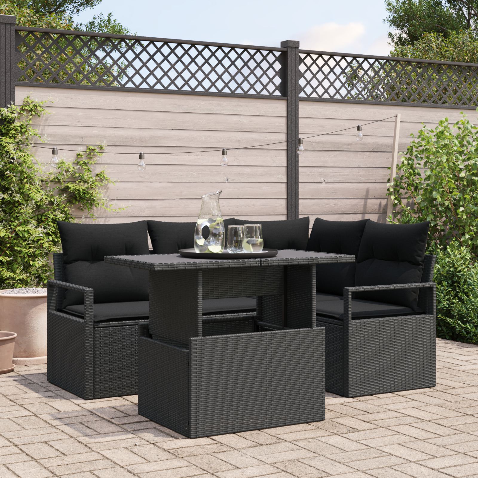 vidaXL Set de canapele pentru grădină 5 pcs Negru 100 x 55 x 73 cm