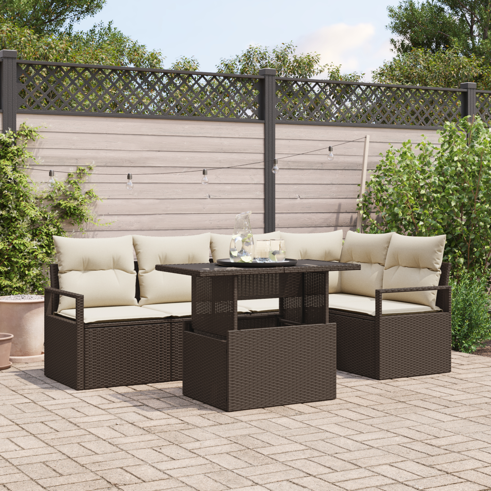 vidaXL Set de canapele pentru grădină cu pernă 6 pcs maro și crem vidaXL Set de canapele pentru grădină cu pernă 6 pcs maro și crem