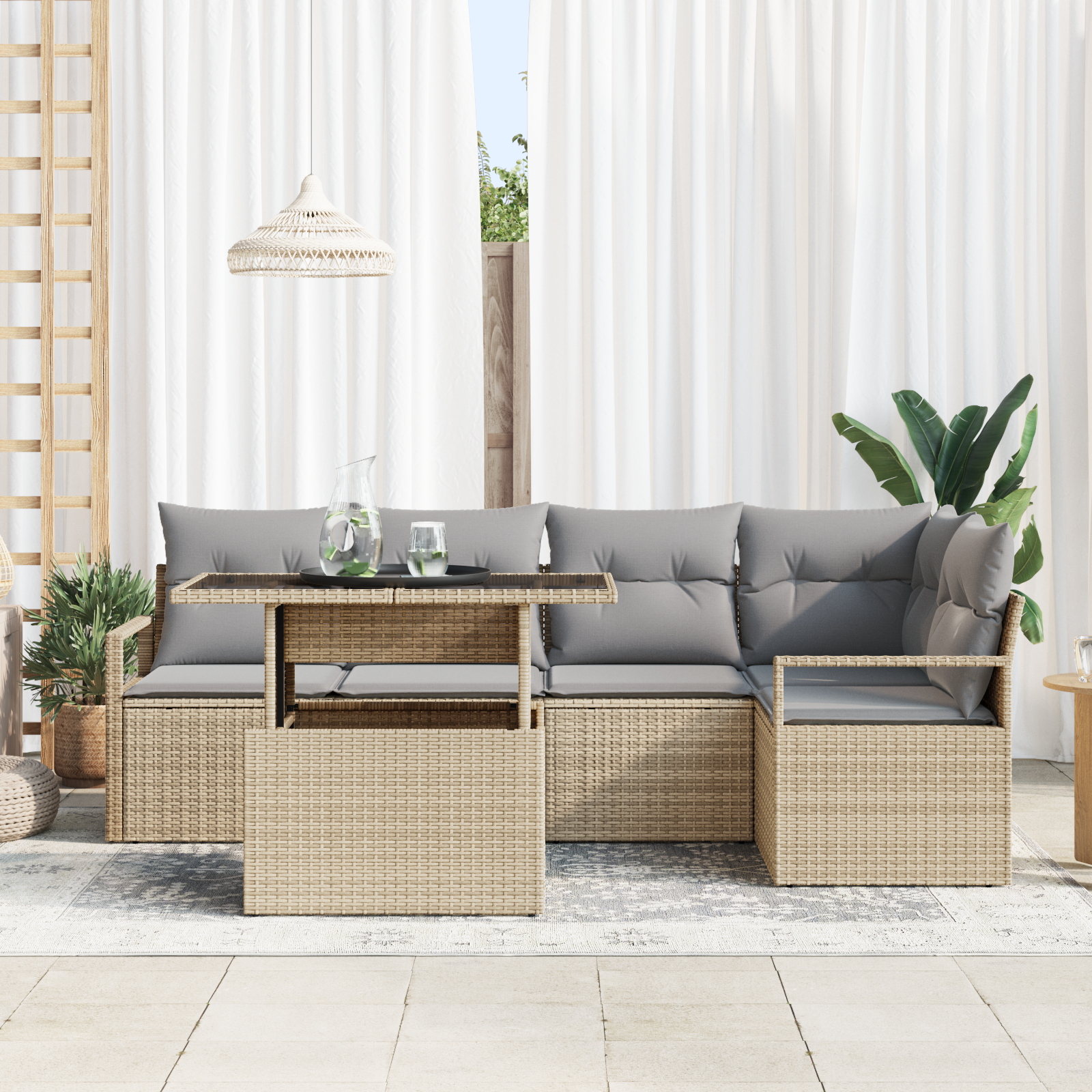 vidaXL Set de canapele pentru grădină Manual 6 pcs bej și gri deschis