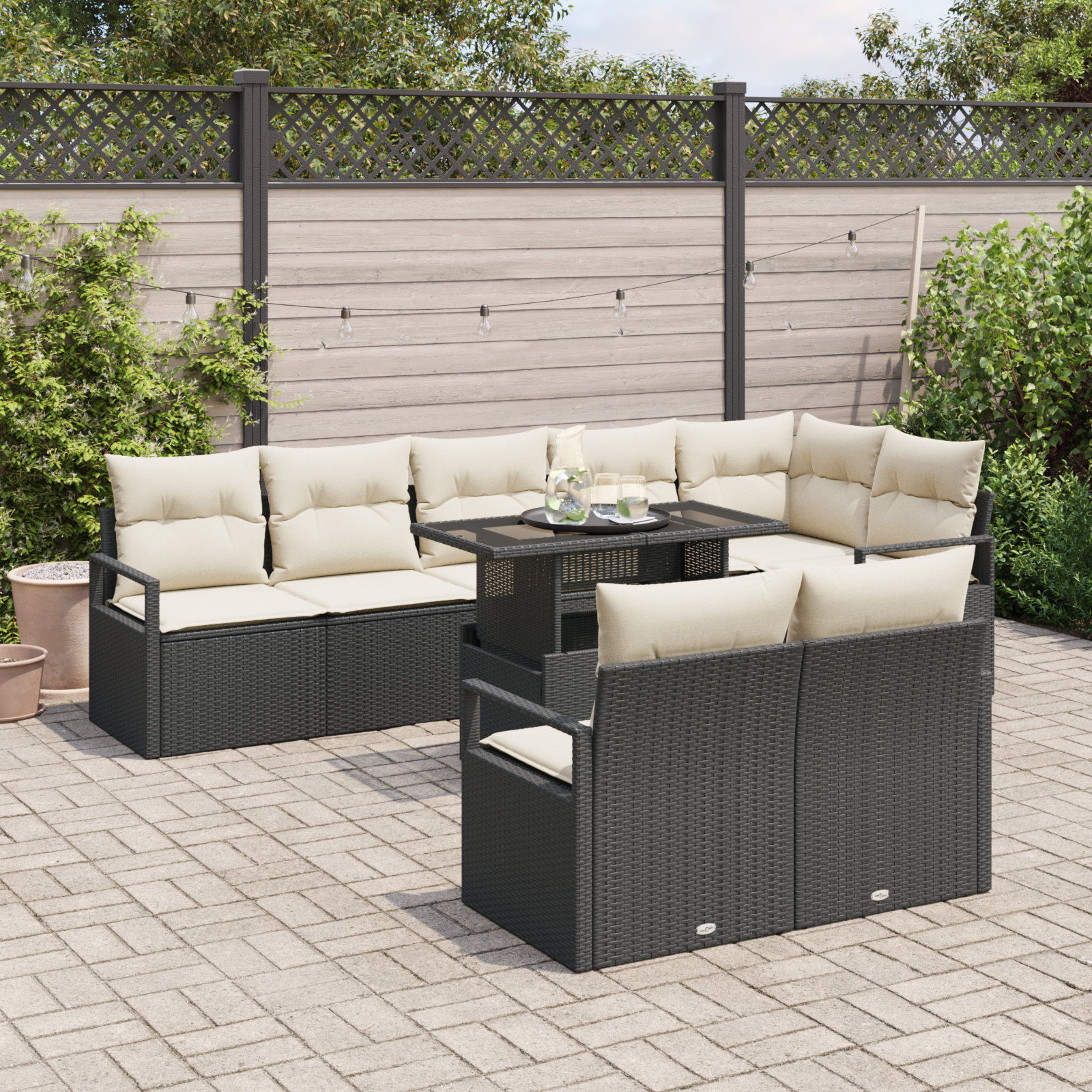 vidaXL Set de canapele pentru grădină cu pernă 9 pcs negru și crem vidaXL Set de canapele pentru grădină cu pernă 9 pcs negru și crem