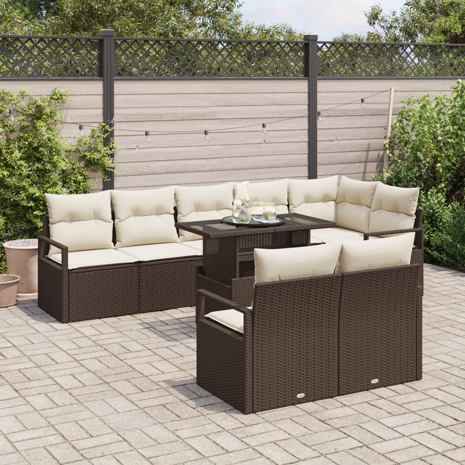 vidaXL Set de canapele pentru grădină cu pernă 9 pcs maro și crem