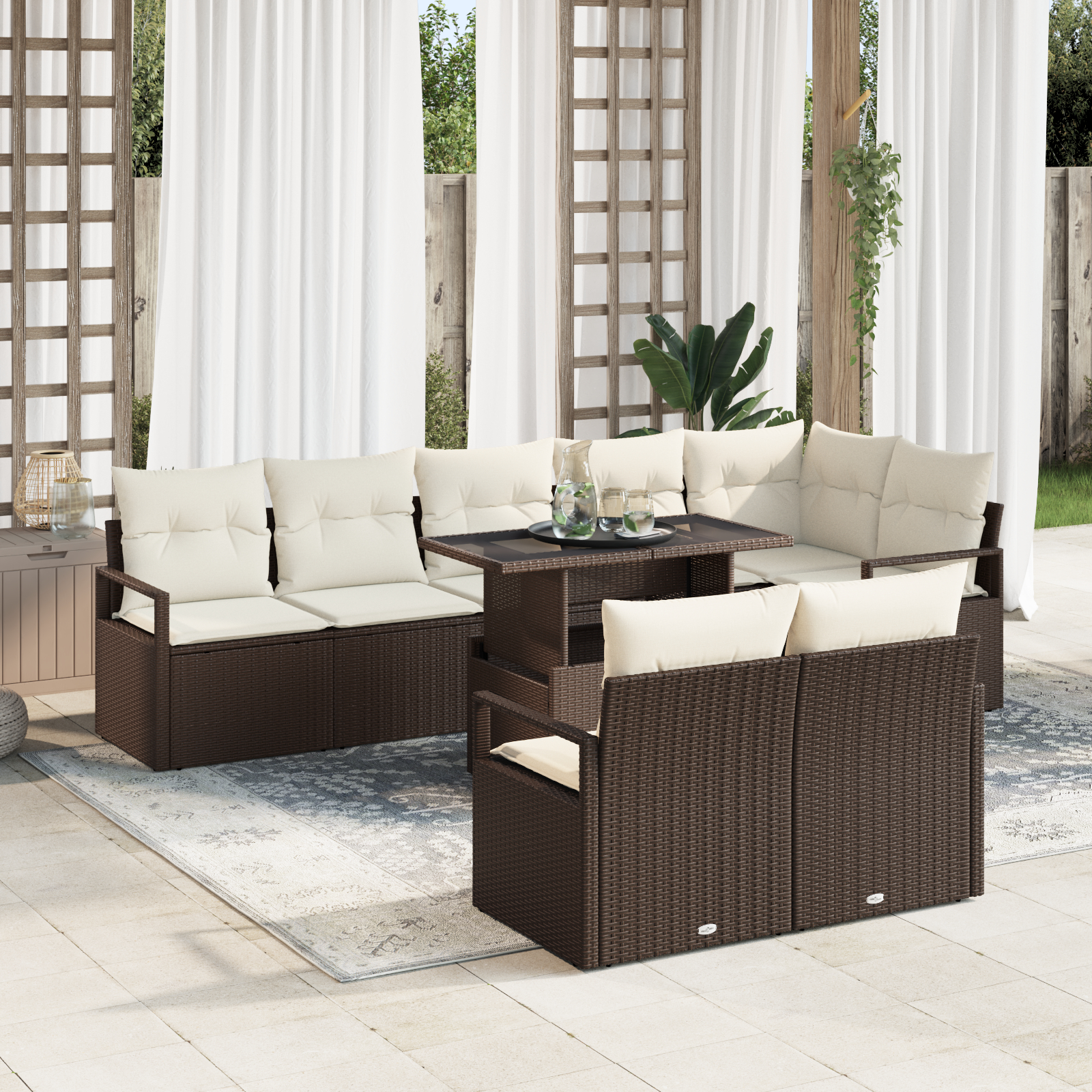 vidaXL Set de canapele pentru grădină cu pernă 9 pcs maro și crem