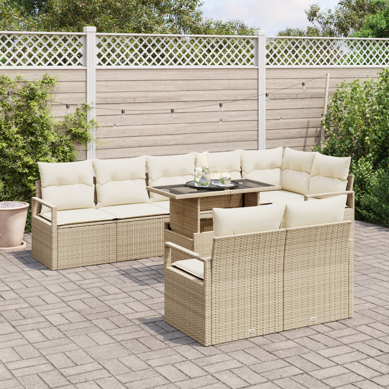 vidaXL Set de canapele pentru grădină cu pernă 9 pcs bej și crem