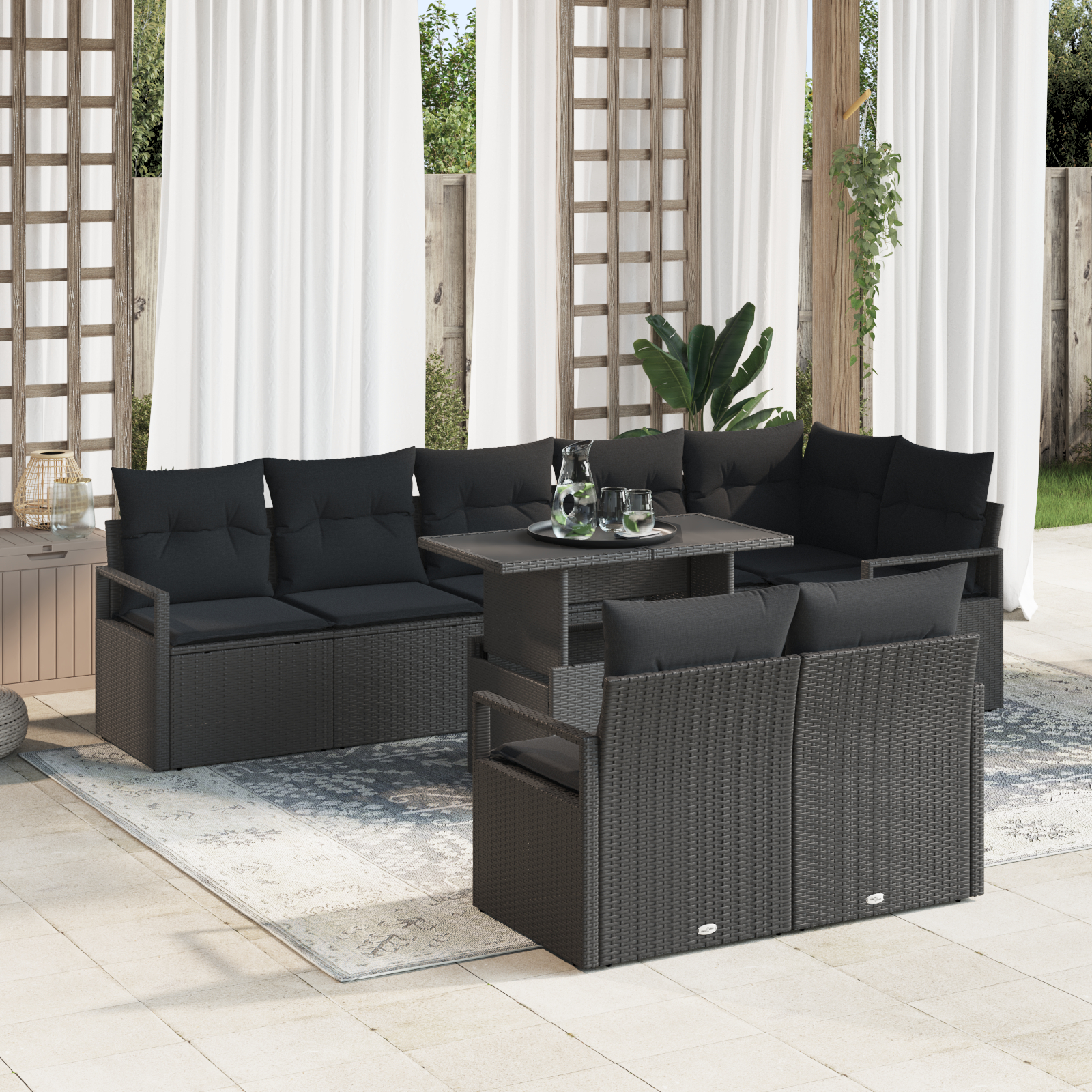 vidaXL Set de canapele pentru grădină 9 pcs Negru 100 x 55 x 73 cm vidaXL Set de canapele pentru grădină 9 pcs Negru 100 x 55 x 73 cm