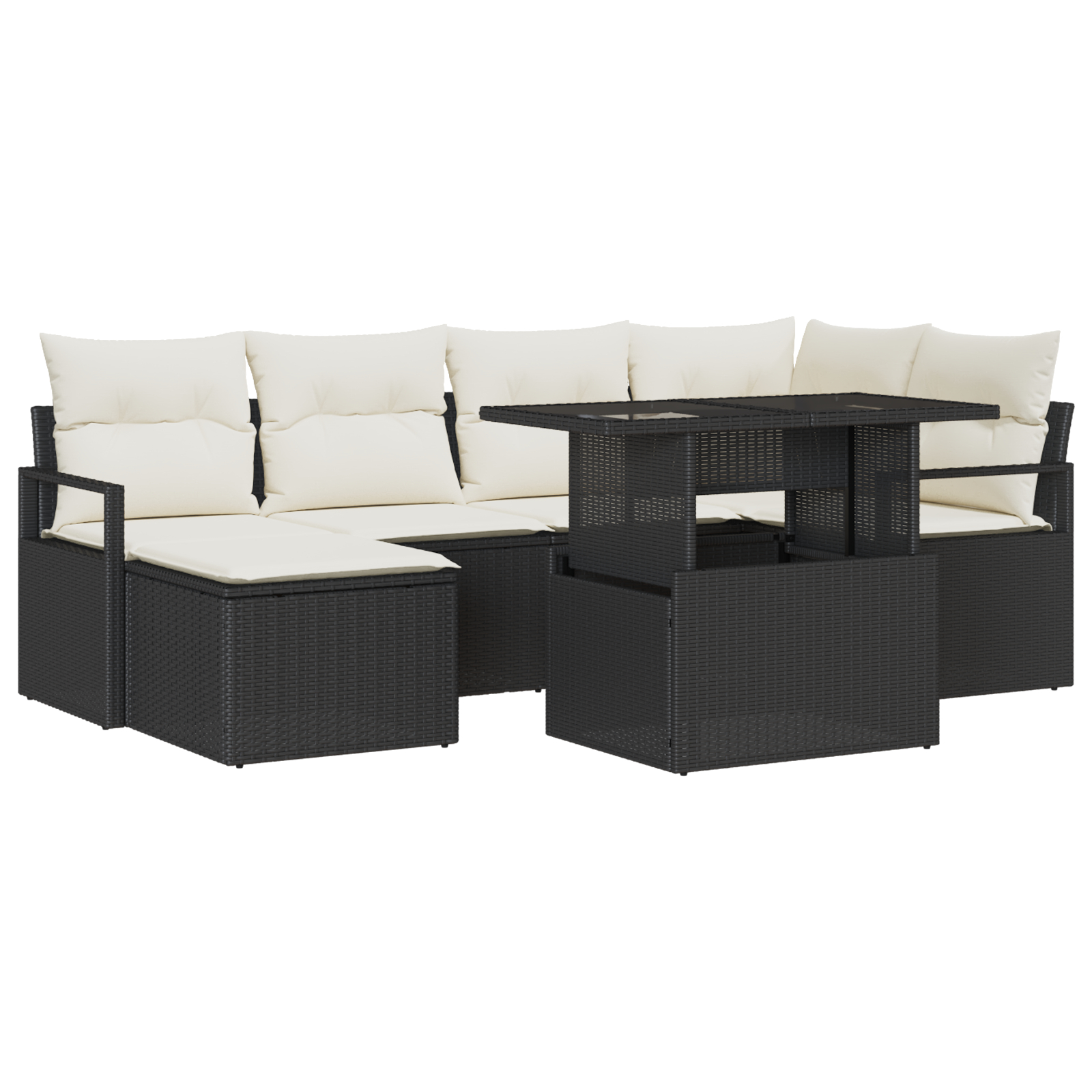 vidaXL Set de canapele pentru grădină cu pernă 7 pcs negru și crem vidaXL Set de canapele pentru grădină cu pernă 7 pcs negru și crem