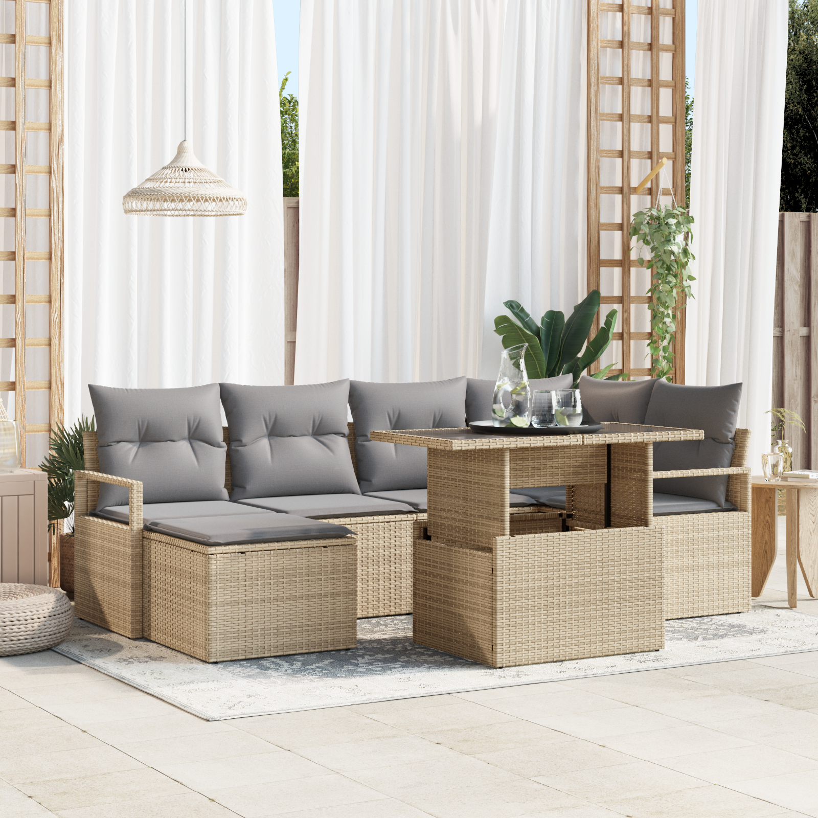 vidaXL Set de canapele pentru grădină 7 pcs bej și gri deschis