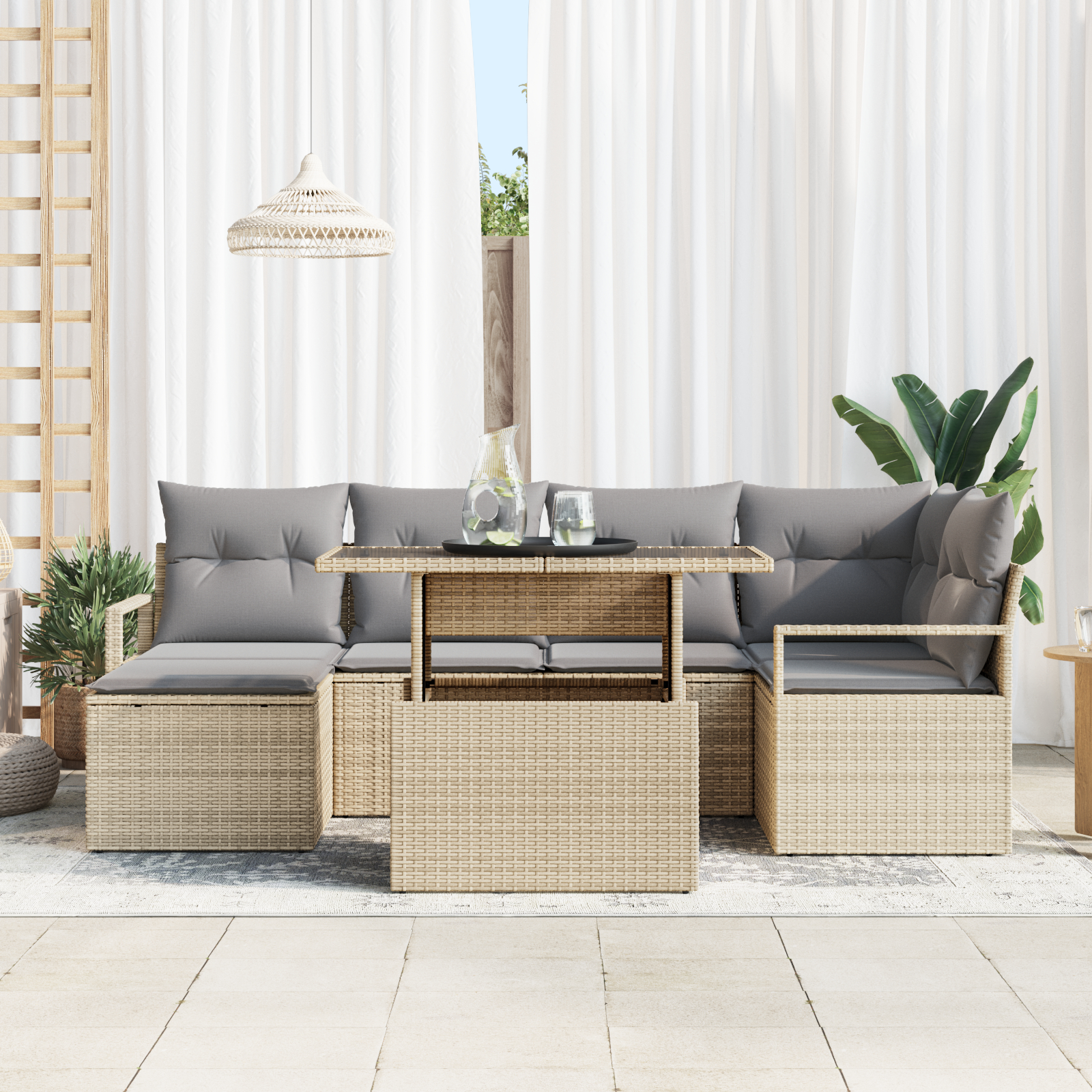 vidaXL Set de canapele pentru grădină 7 pcs bej și gri deschis