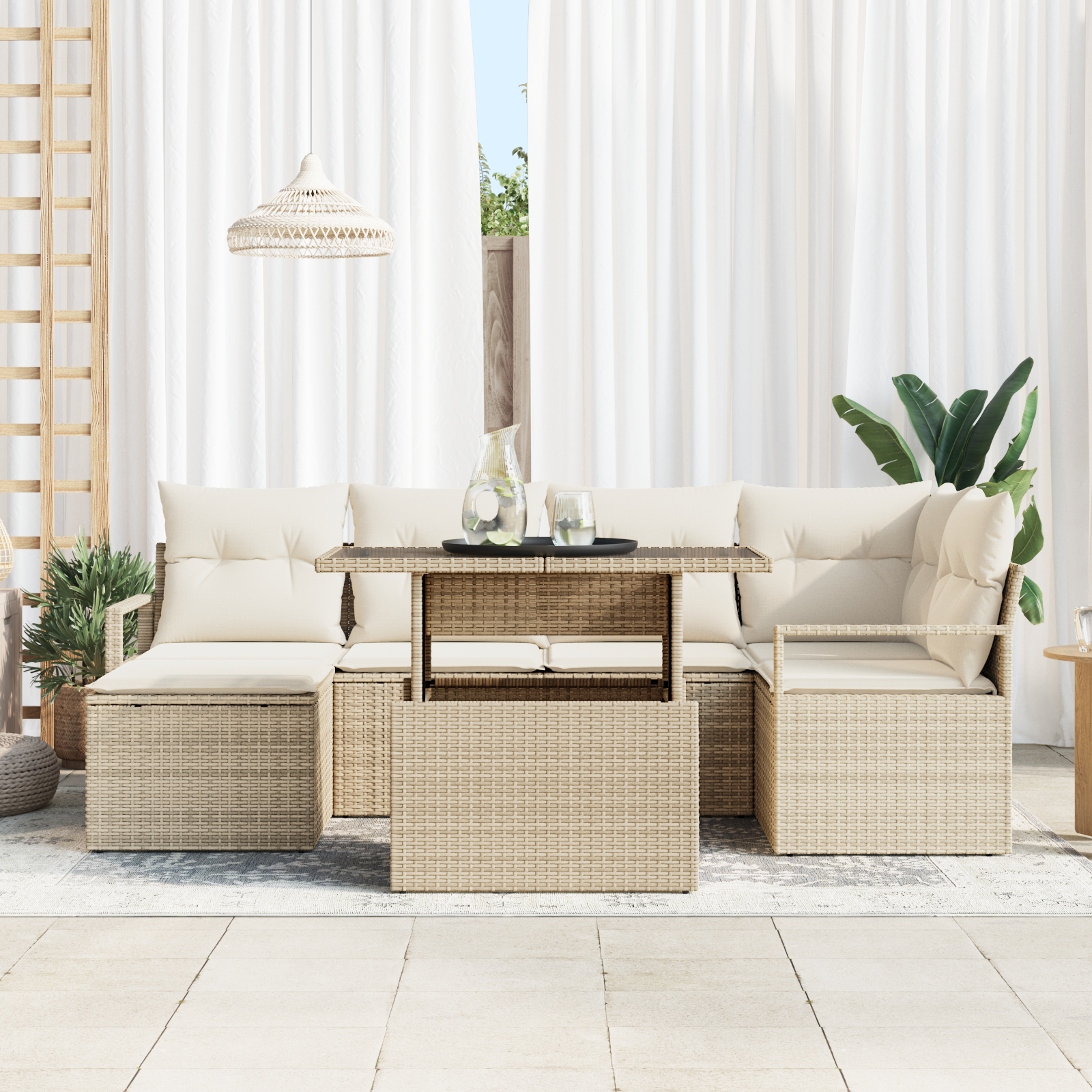 vidaXL Set de canapele pentru grădină cu pernă 7 pcs bej și crem vidaXL Set de canapele pentru grădină cu pernă 7 pcs bej și crem