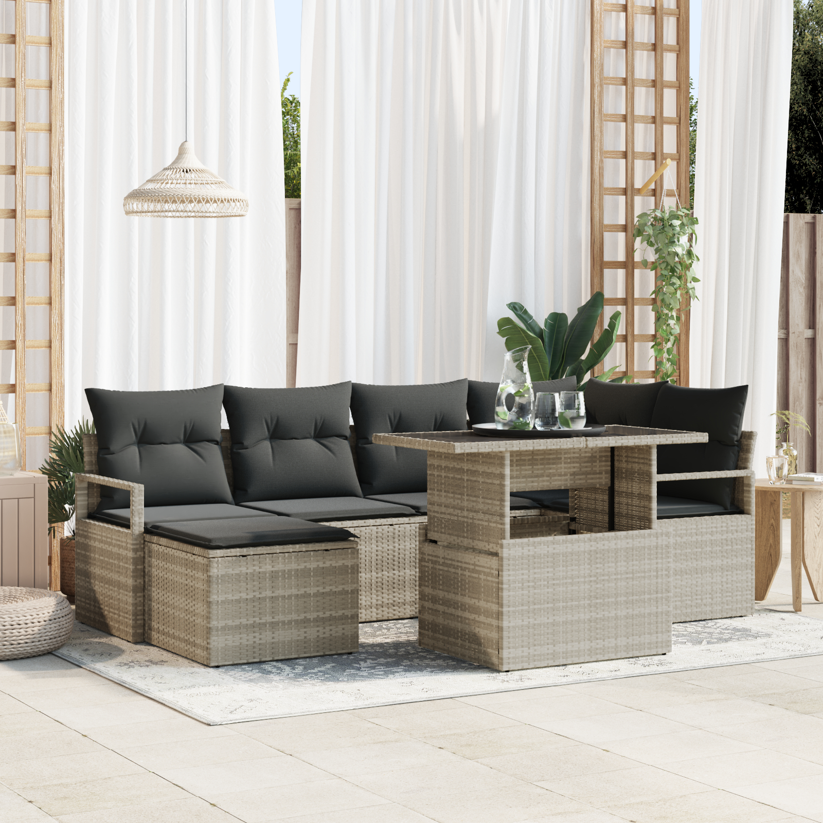 vidaXL Set de canapele pentru grădină cu pernă 7 pcs Gri deschis
