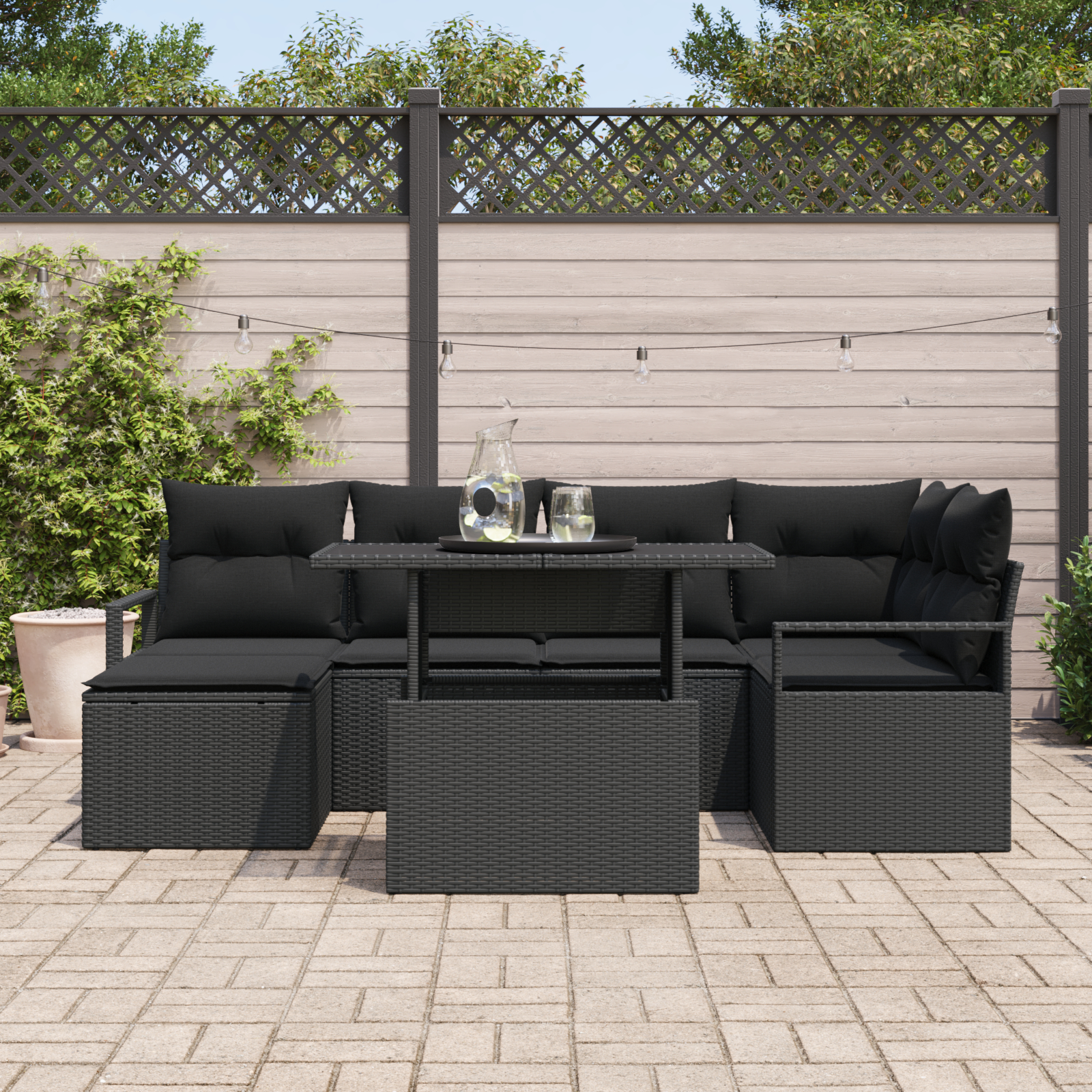 vidaXL Set de canapele pentru grădină cu pernă 7 pcs Negru