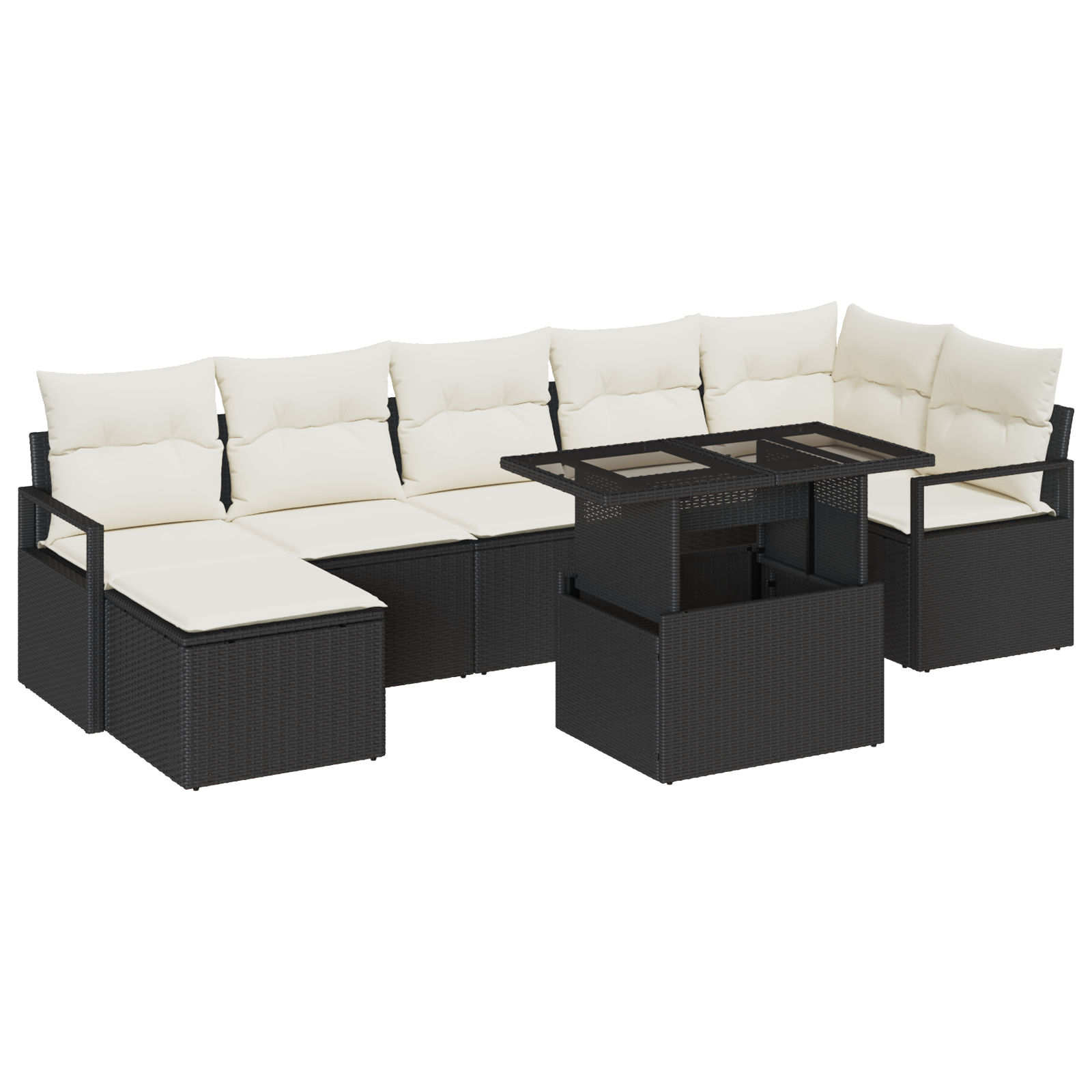 vidaXL Set de canapele pentru grădină cu pernă 8 pcs negru și crem