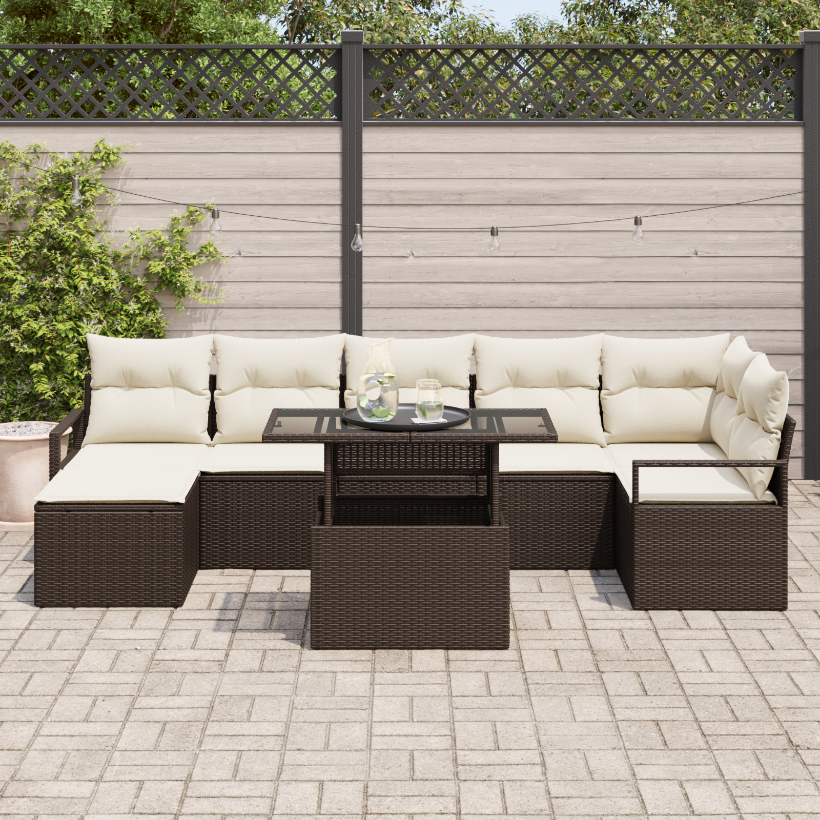 vidaXL Set de canapele pentru grădină cu pernă 8 pcs maro și crem