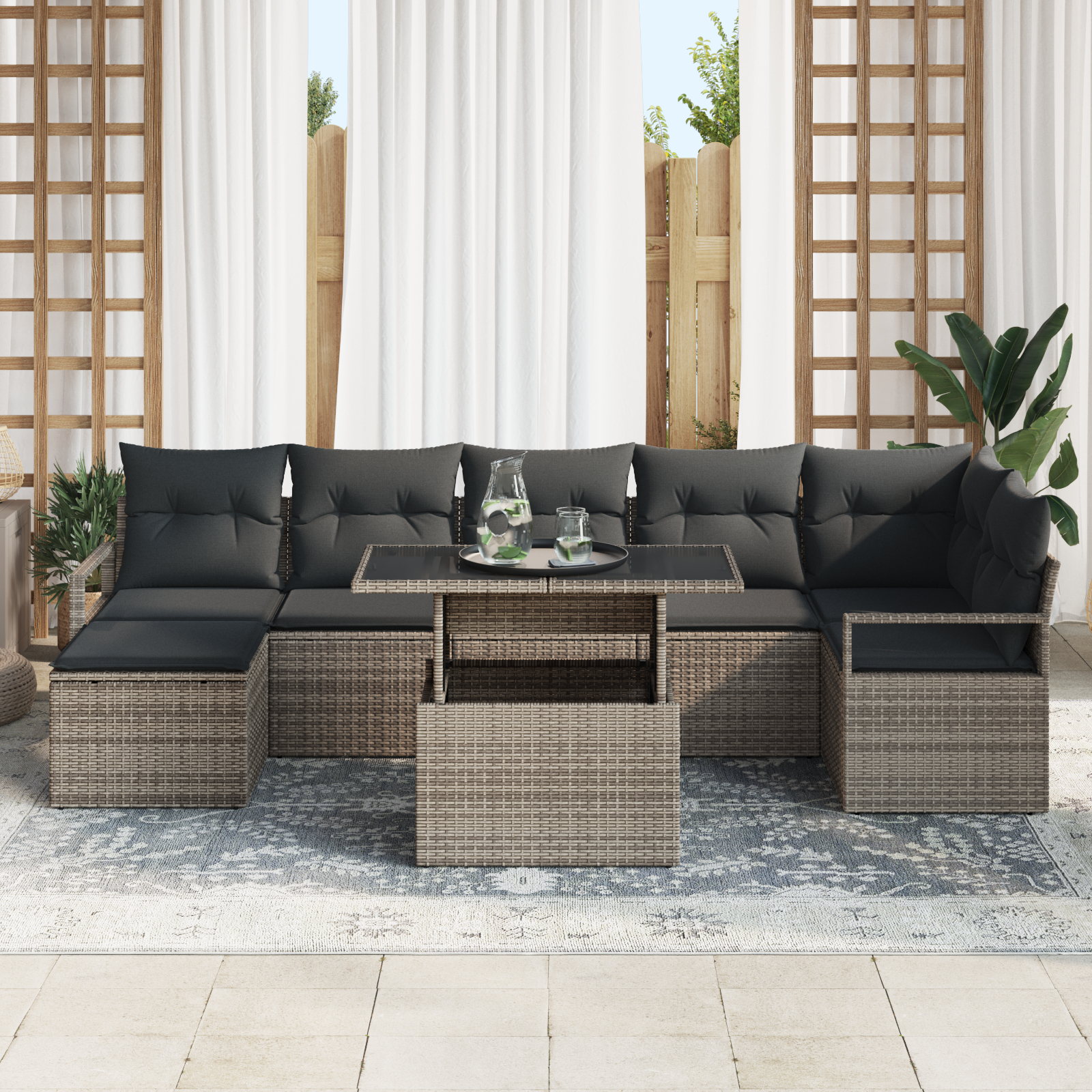 vidaXL Set de canapele pentru grădină cu pernă 8 pcs Gri
