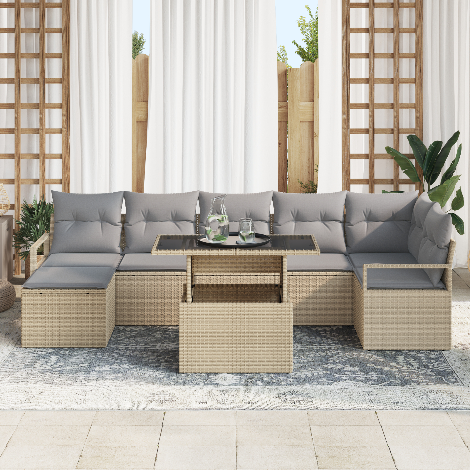 vidaXL Set de canapele pentru grădină 8 pcs bej și gri deschis