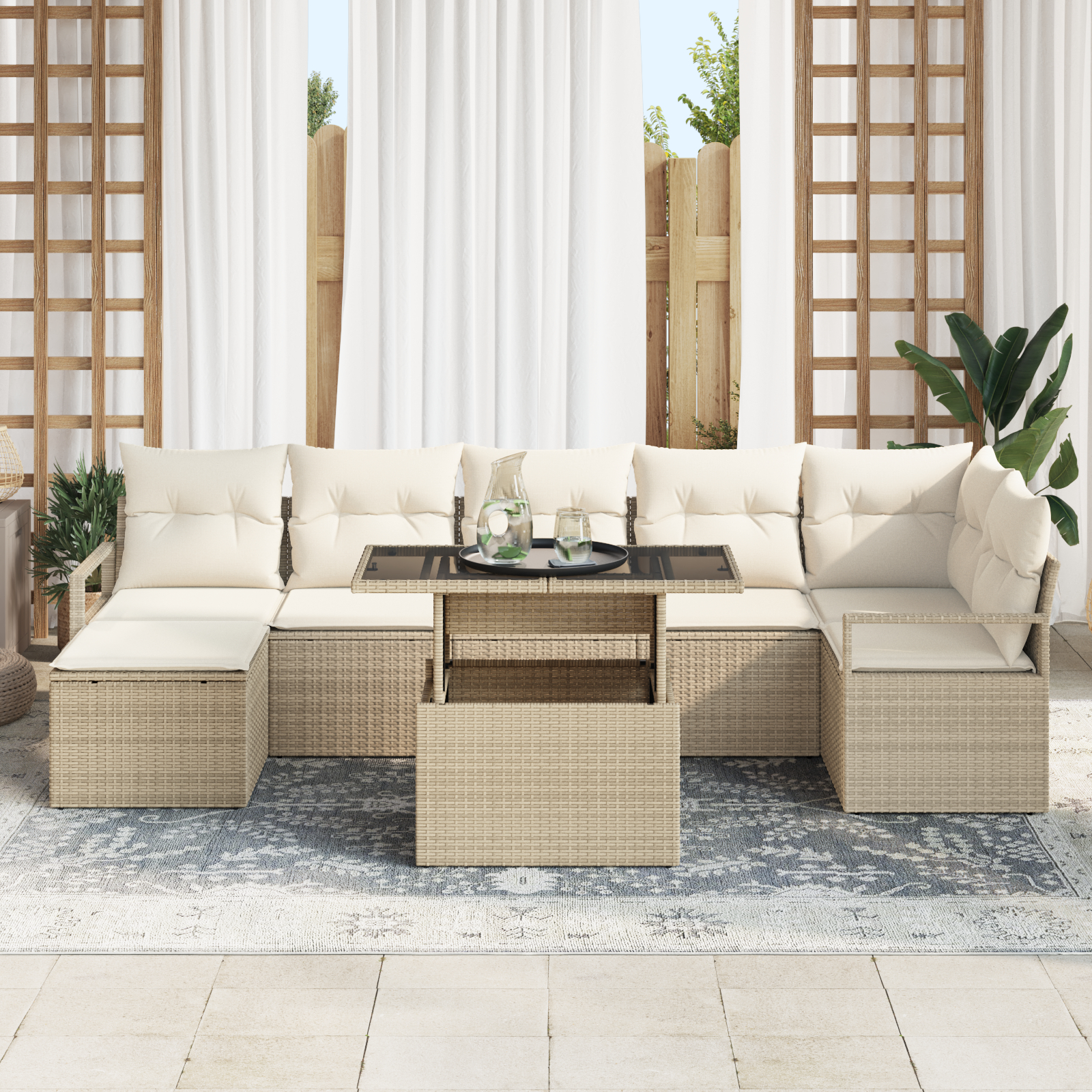vidaXL Set de canapele pentru grădină cu pernă 8 pcs bej și crem