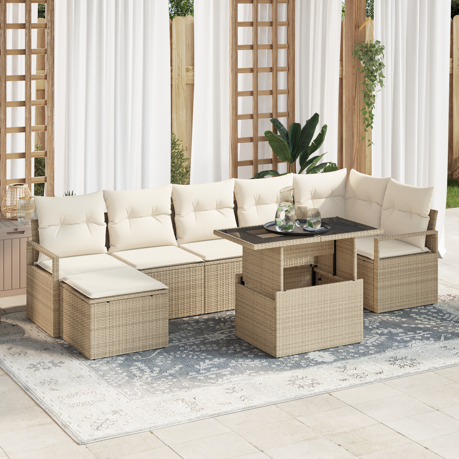vidaXL Set de canapele pentru grădină cu pernă 8 pcs bej și crem