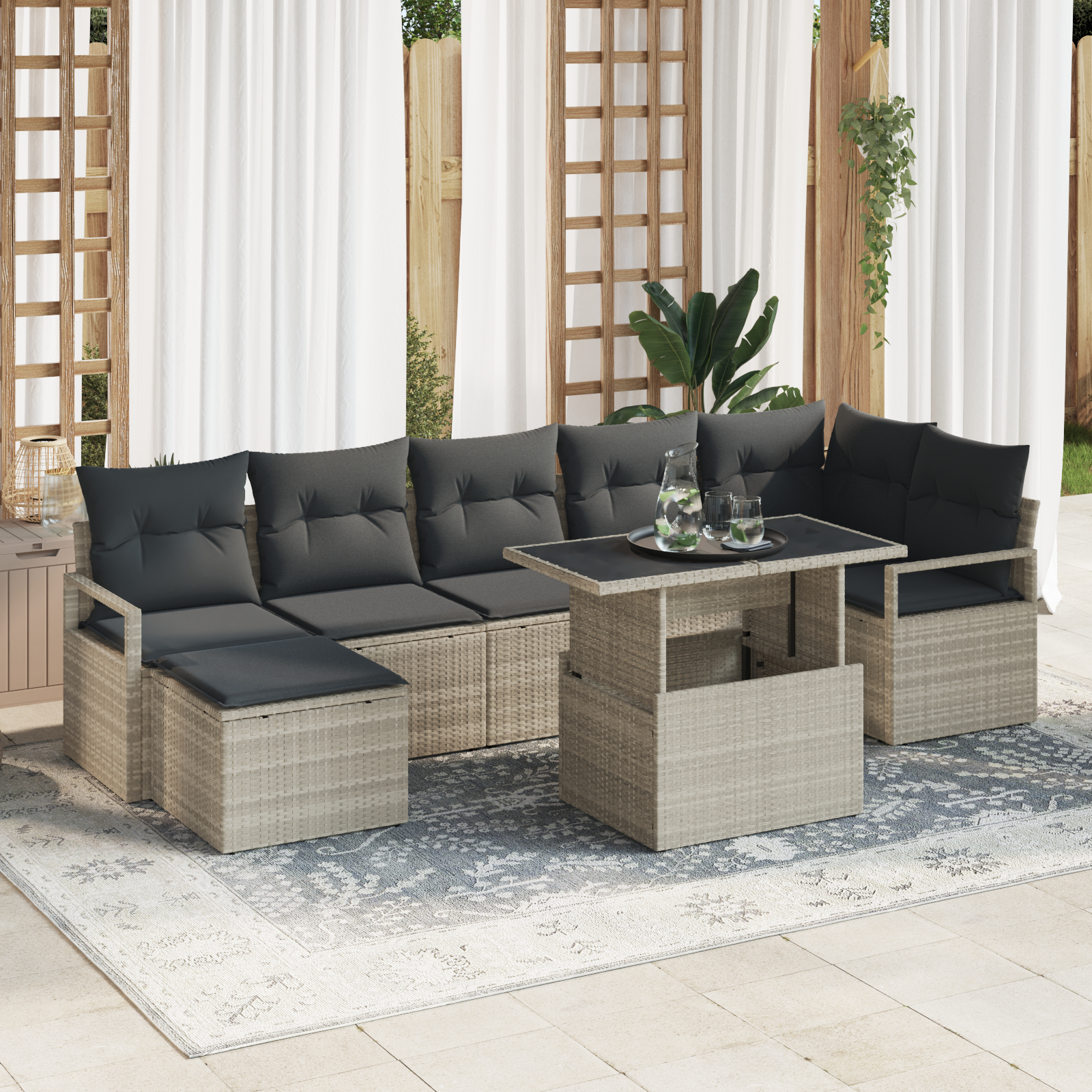 vidaXL Set de canapele pentru grădină cu pernă 8 pcs Gri deschis