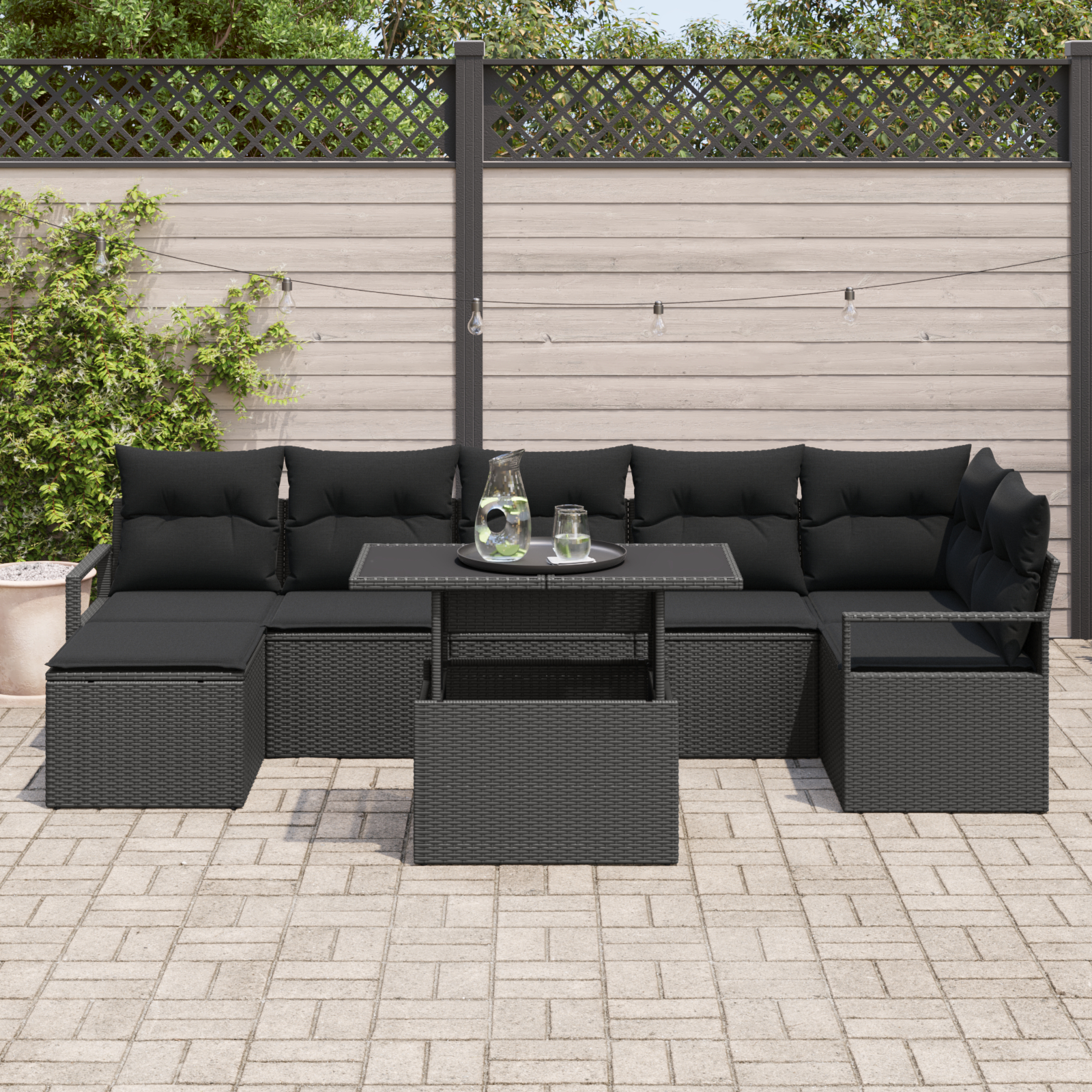 vidaXL Set de canapele pentru grădină cu pernă 8 pcs Negru