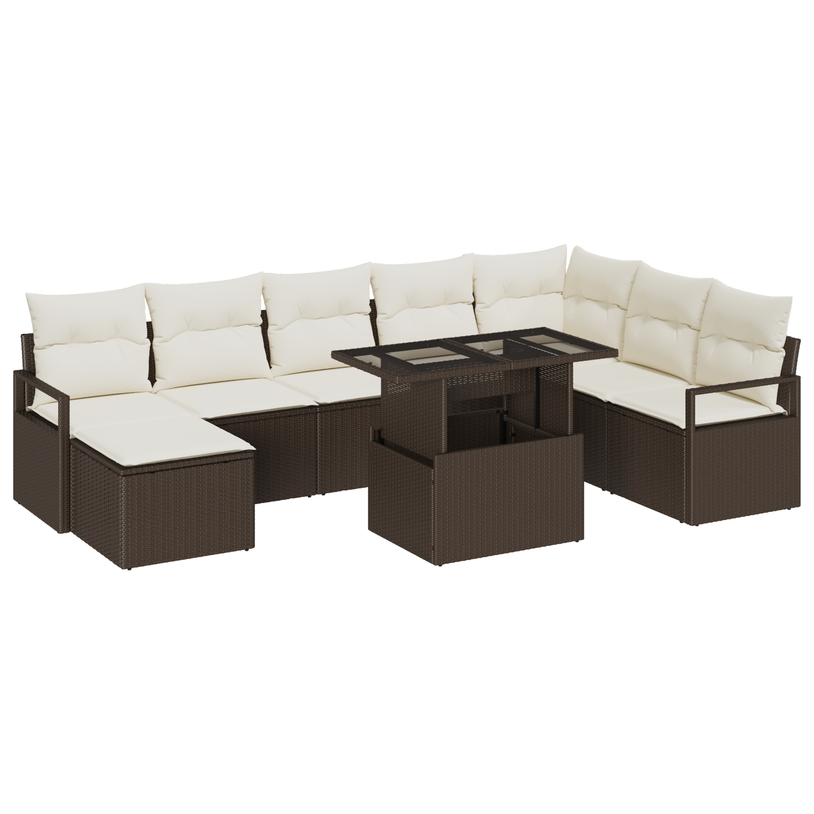 vidaXL Set de canapele pentru grădină cu pernă 9 pcs maro și crem