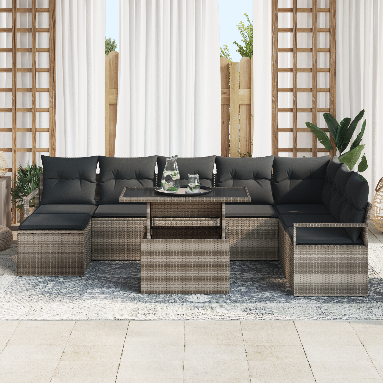 vidaXL Set de canapele pentru grădină cu pernă 9 pcs Gri