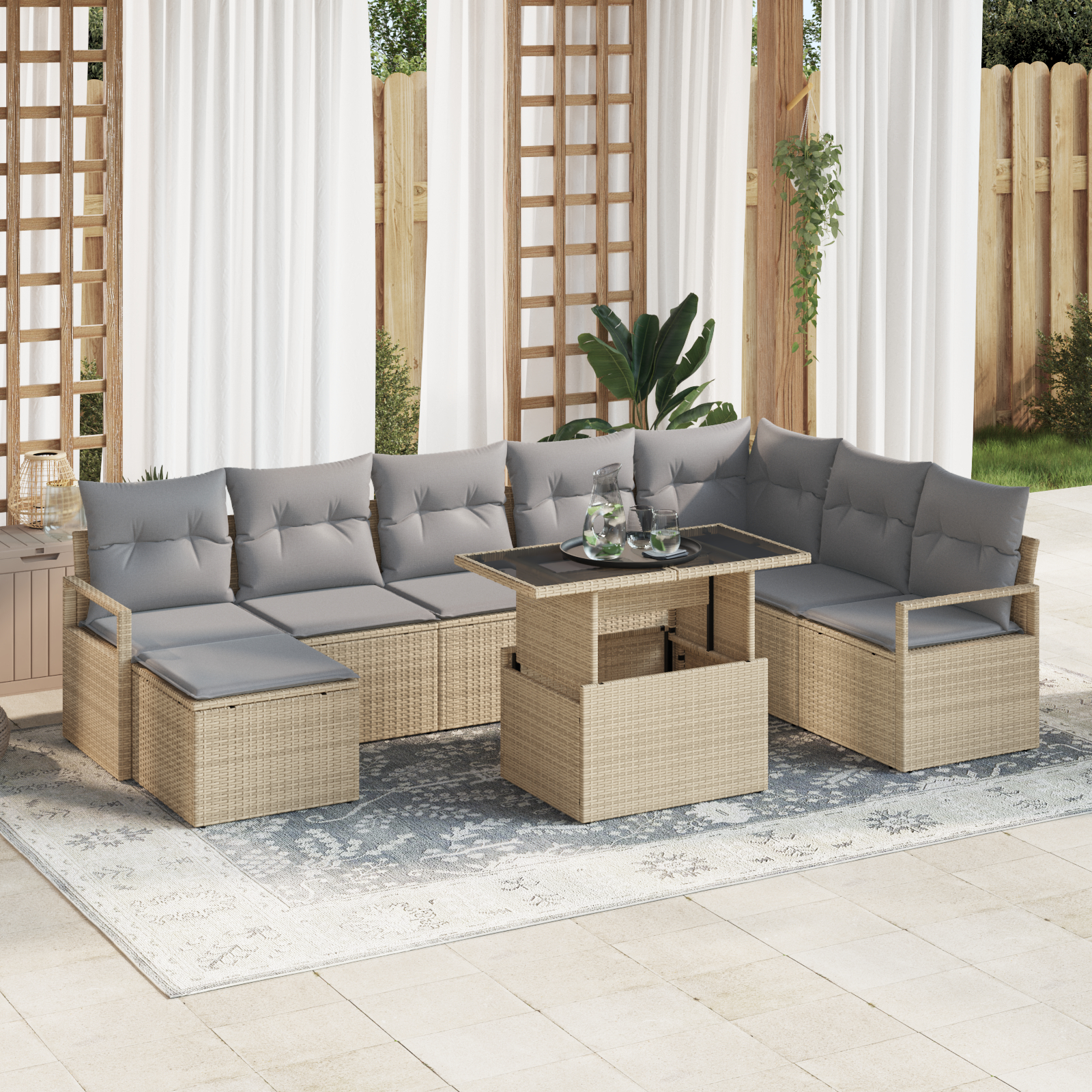 vidaXL Set de canapele pentru grădină 9 pcs bej și gri deschis vidaXL Set de canapele pentru grădină 9 pcs bej și gri deschis