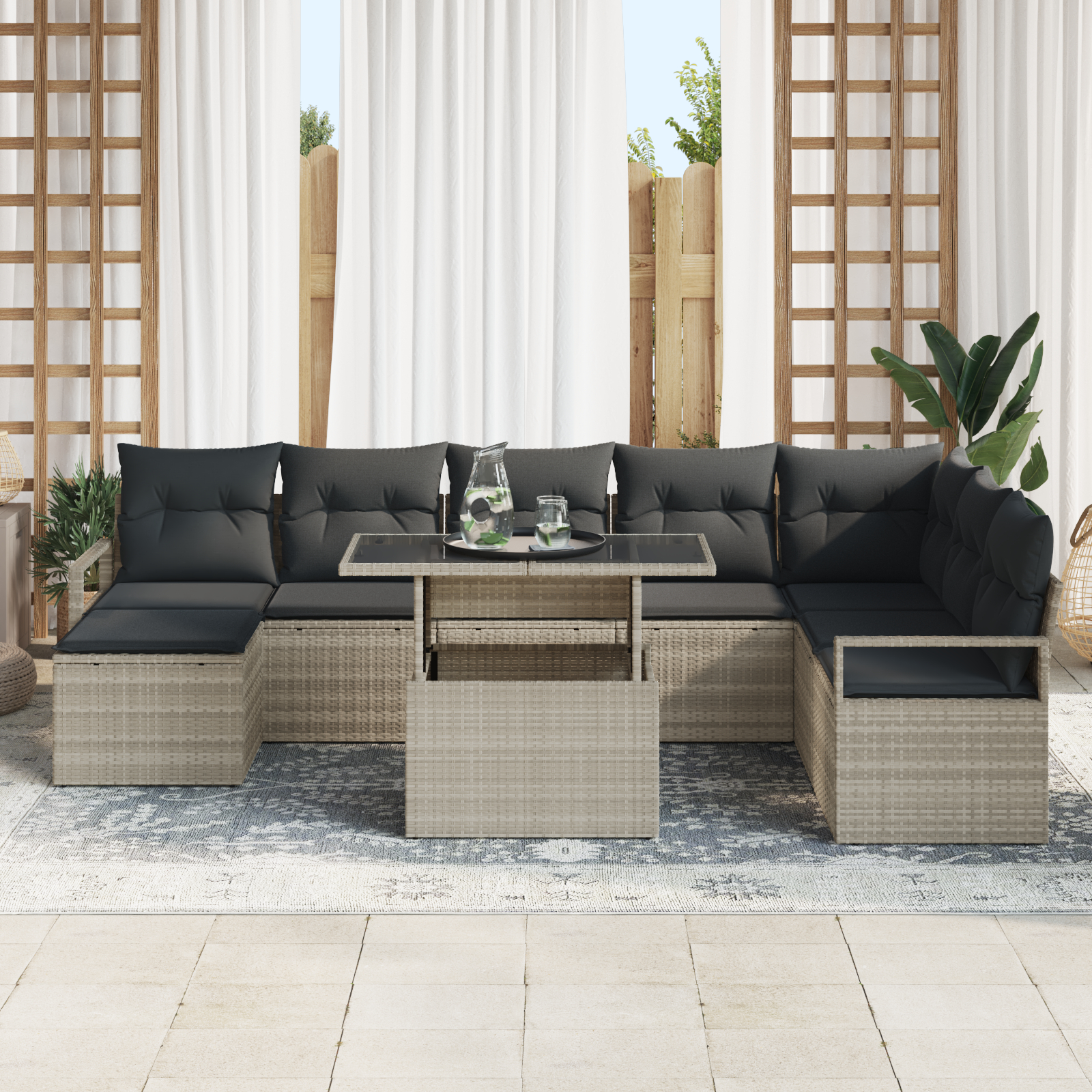 vidaXL Set de canapele pentru grădină cu pernă 9 pcs Gri deschis