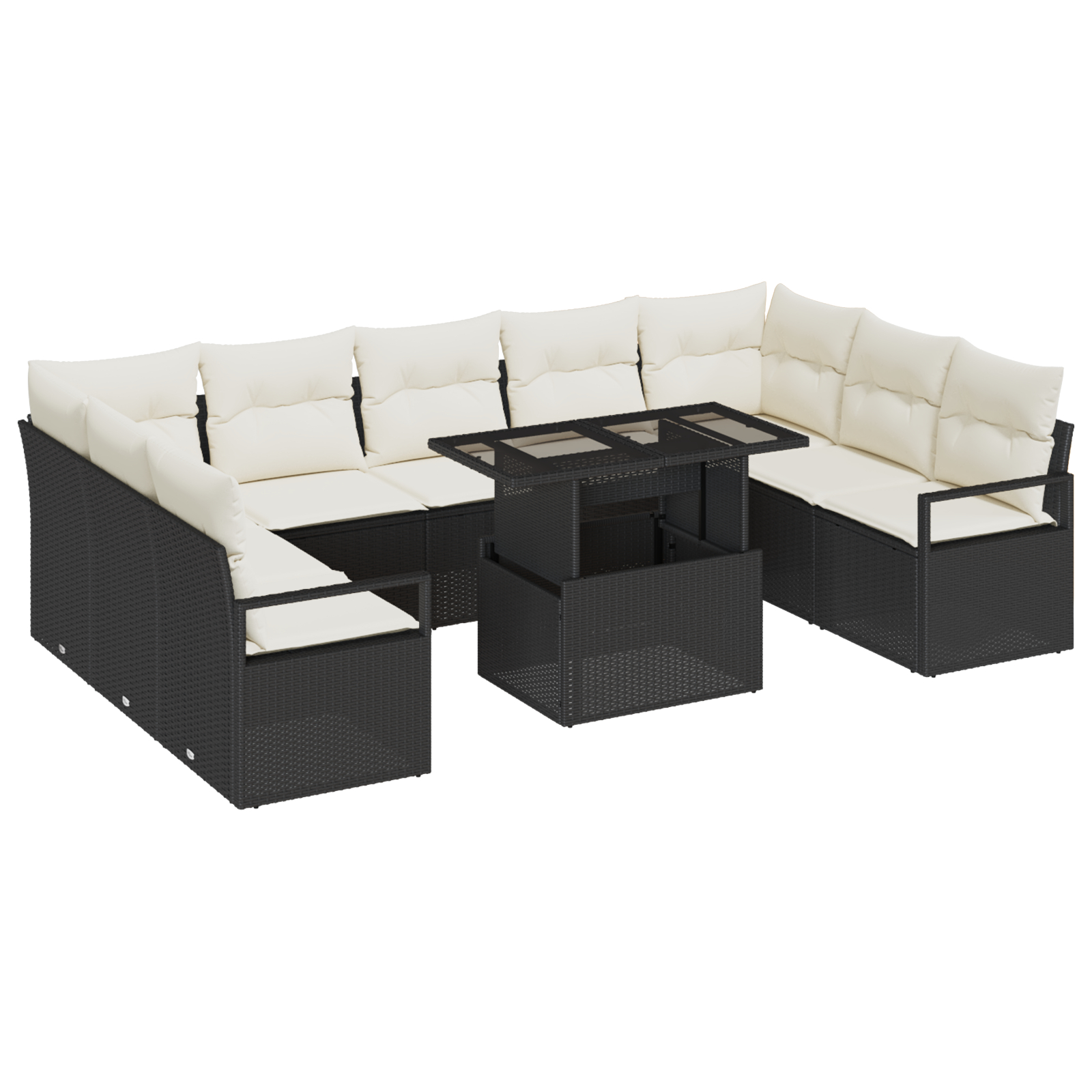 vidaXL Set de canapele pentru grădină cu pernă 10 pcs negru și crem
